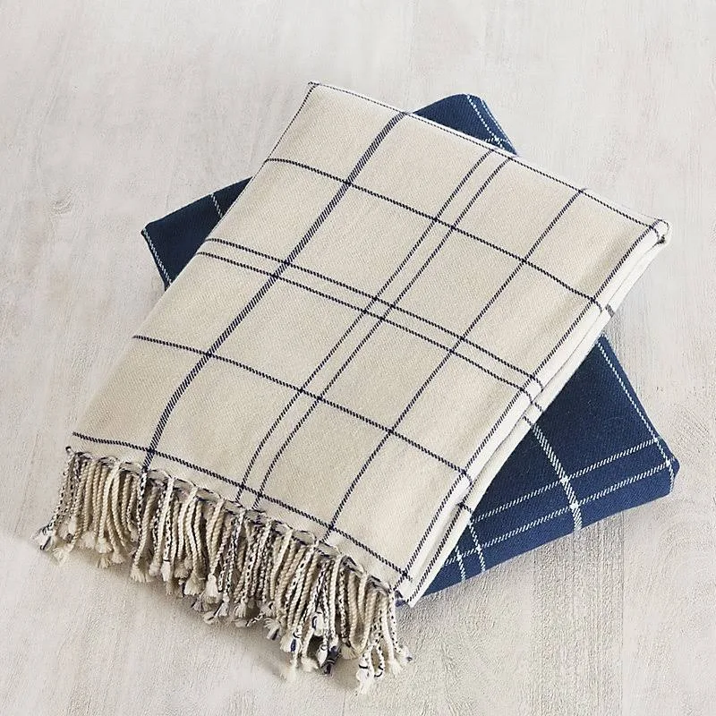 Highlands Windowpane Throw Indigo - Ballard Designs