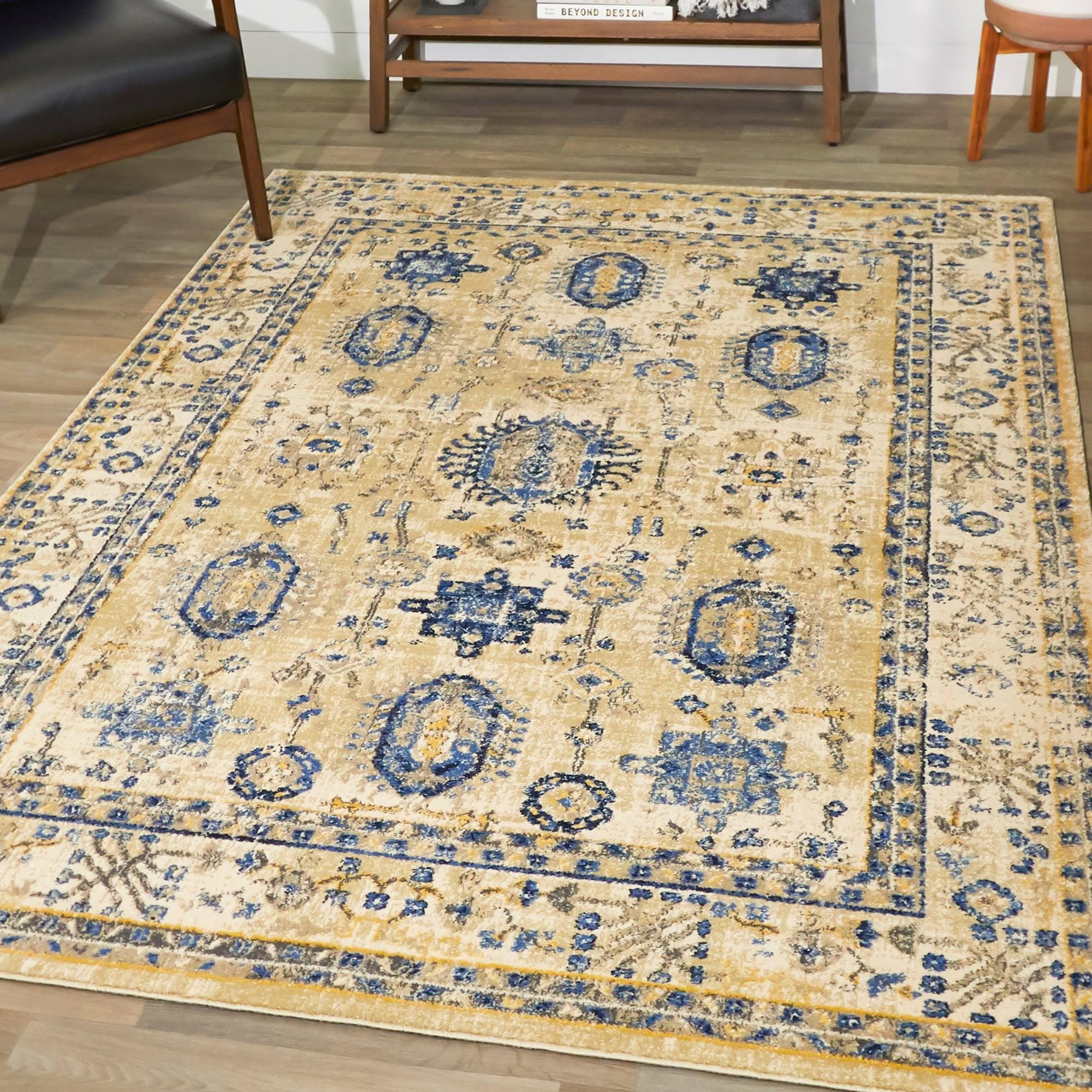 BALTA Godwin Tan/Blue 5 ft. x 7 ft. Vintage Persian Area Rug