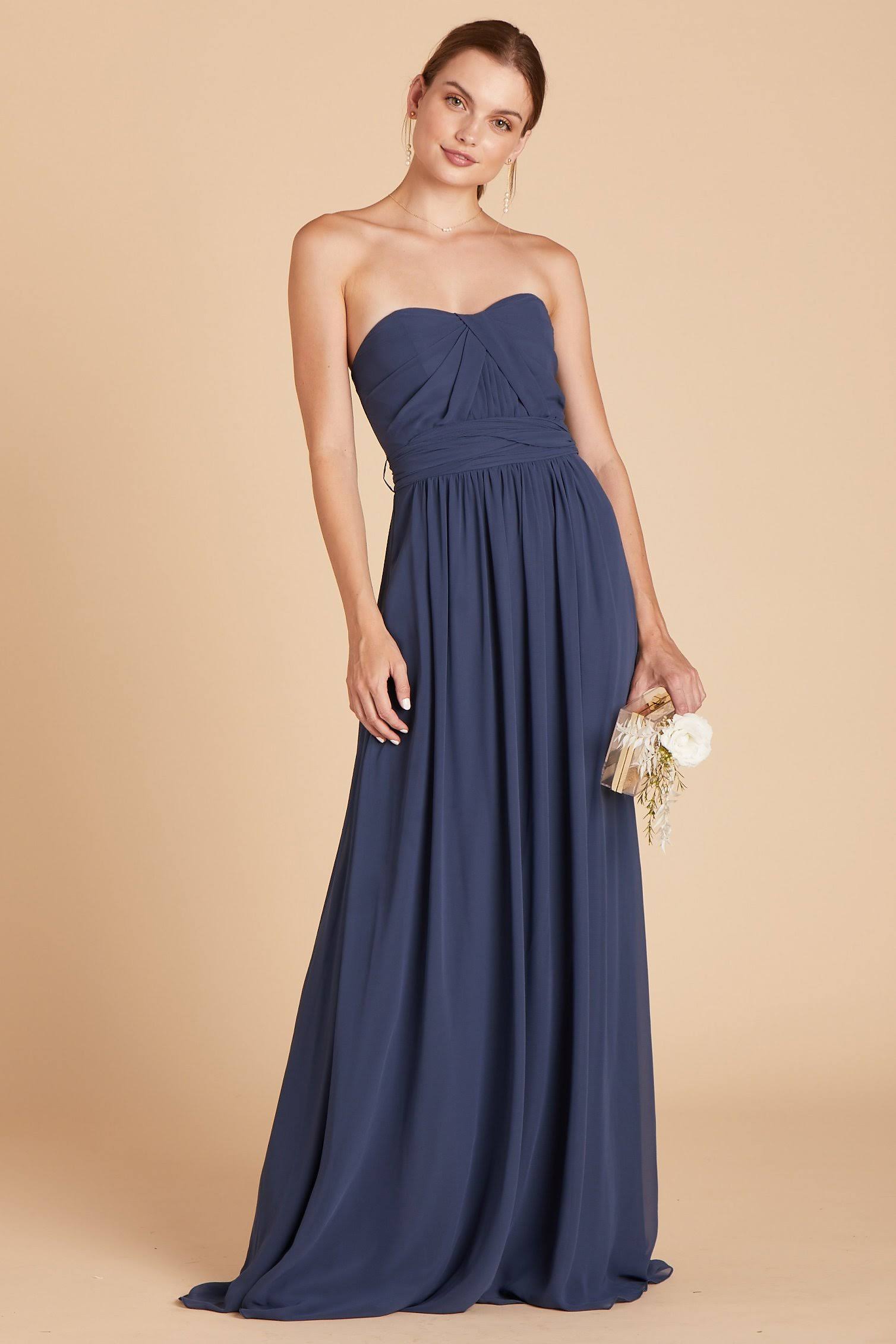 Birdy Grey Grace Convertible Chiffon Bridesmaid Dress in Slate Blue S / Slate Blue / No Slit