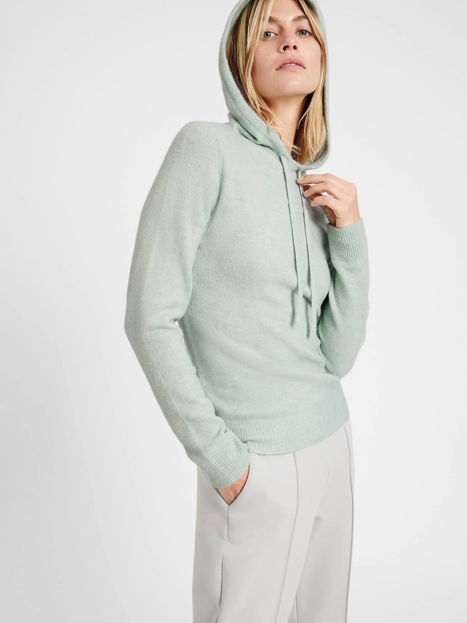 Banana Republic Women's Sweater Hoodie Green Sage Mist Size XL