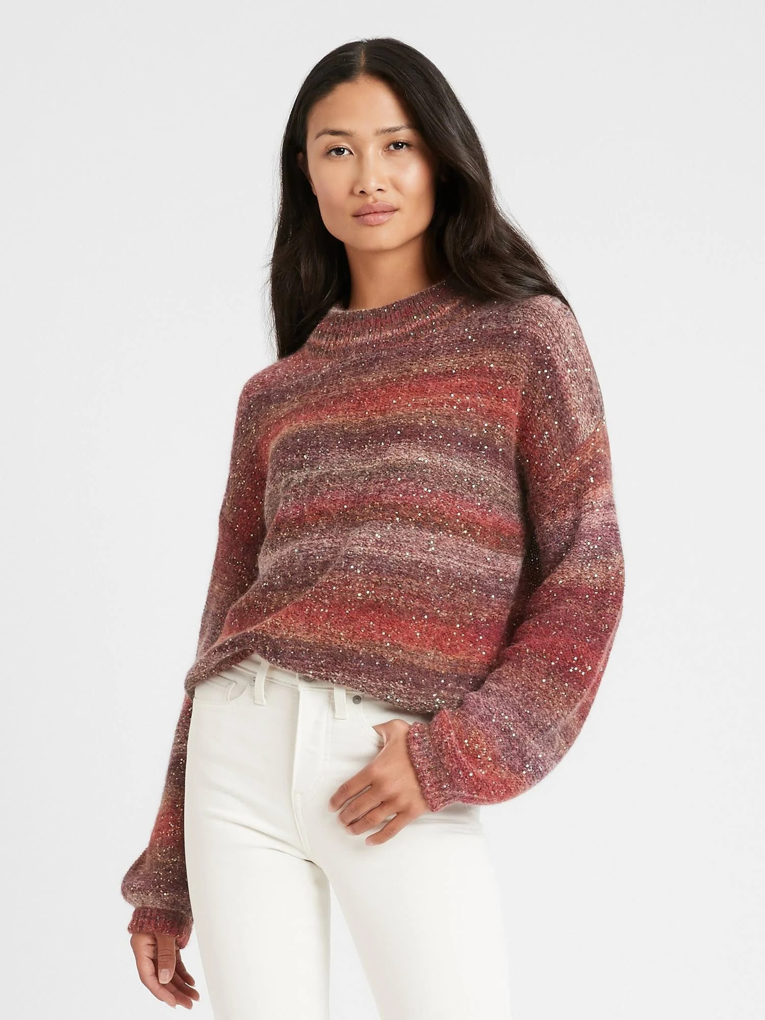 Banana Republic Women's Ombr?Sequin Cropped Sweater Red Galaxy Size Xs