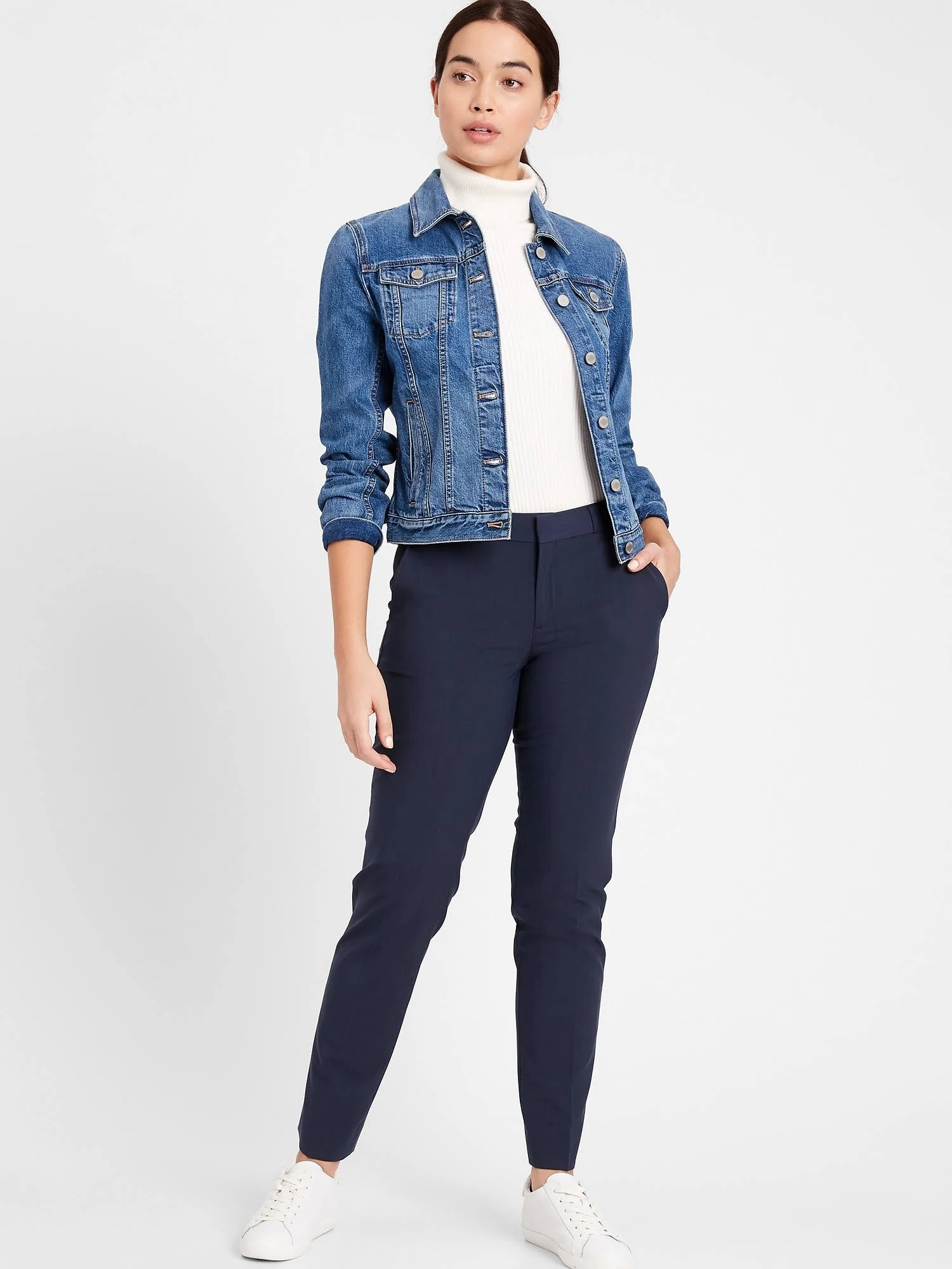 Banana Republic Women's Curvy Ryan Slim Straight-Fit Washable Wool-Blend Pant Navy Size 2 Short
