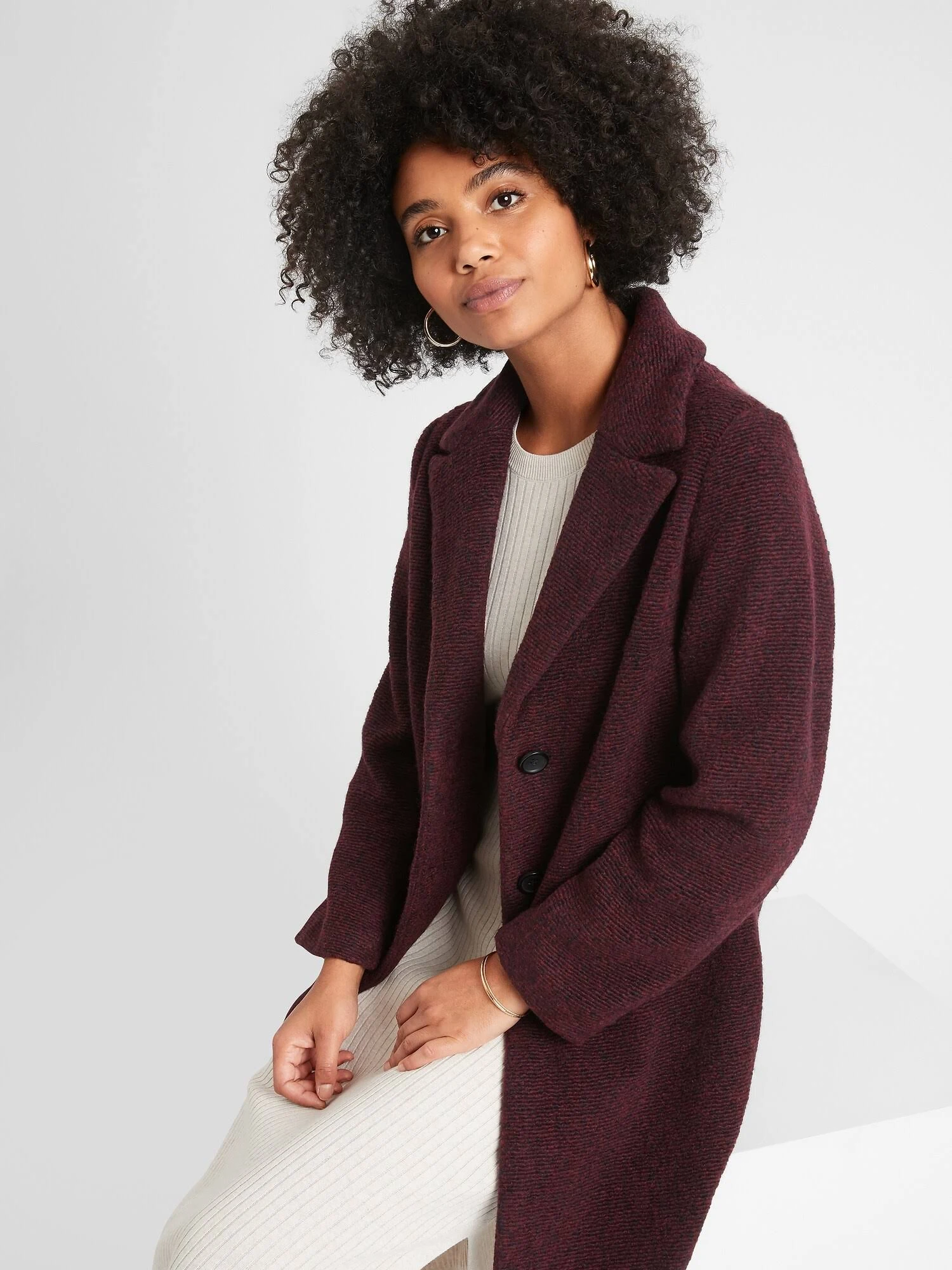 Women's Knit Wool Overcoat Burgundy