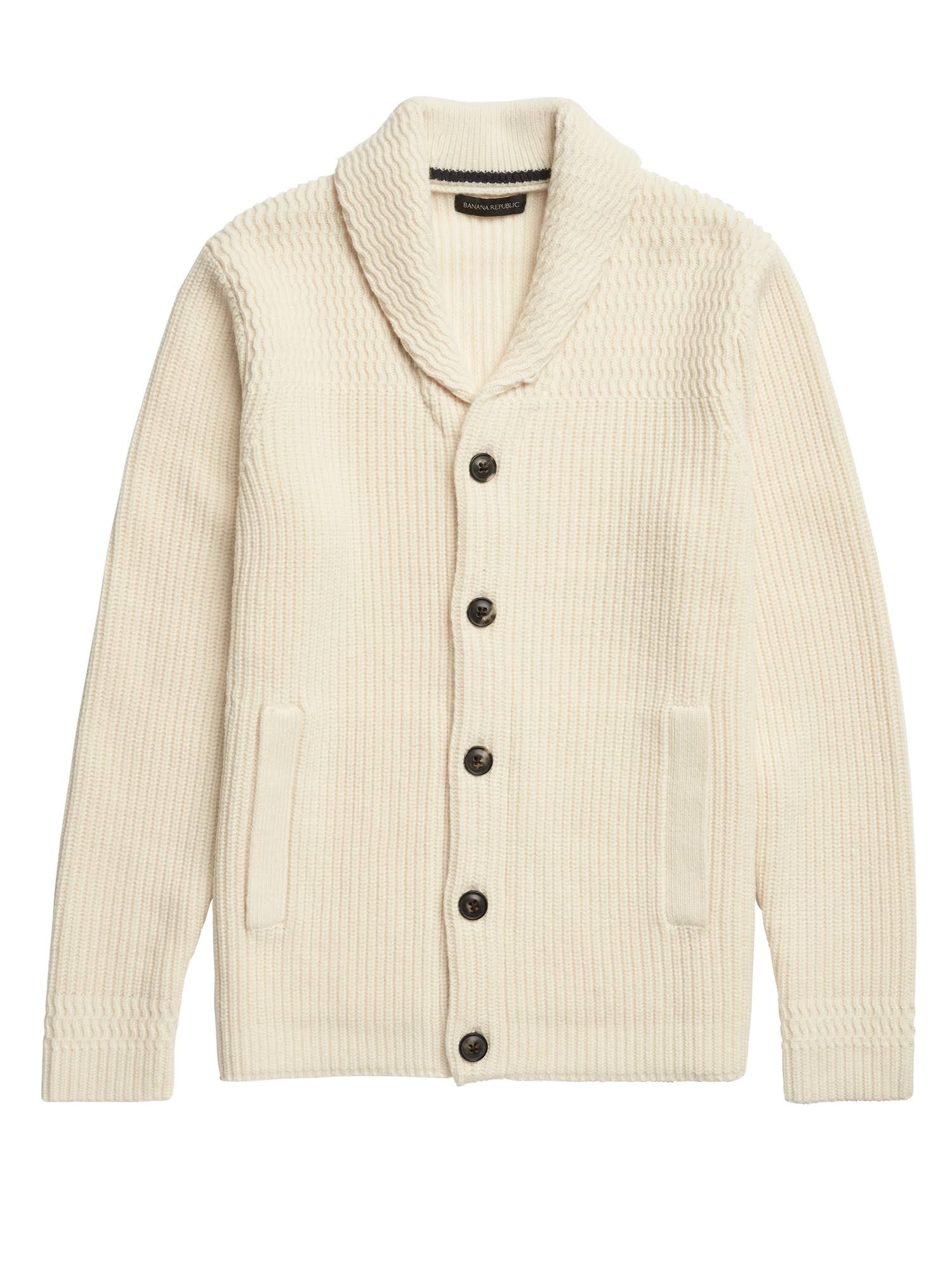 Banana Republic men's Heritage Shawl-Collar Cardigan Sweater Transition Cream White Size L