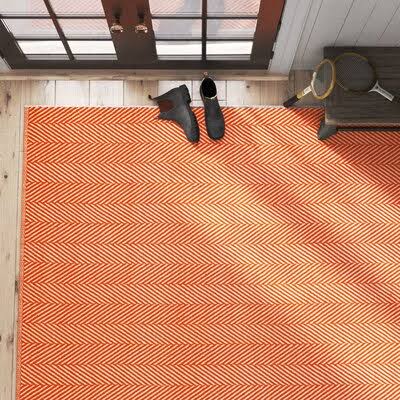 Nathanial Chevron Handmade Tufted Cotton Orange Area Rug Langley Street Rug Size: Rectangle 8& x 10&