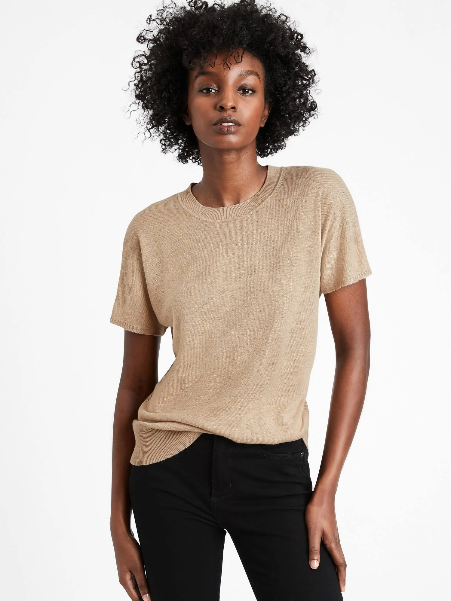 Banana Republic Women's Linen-Blend Short-Sleeve Sweater Cool Beige Size Xs
