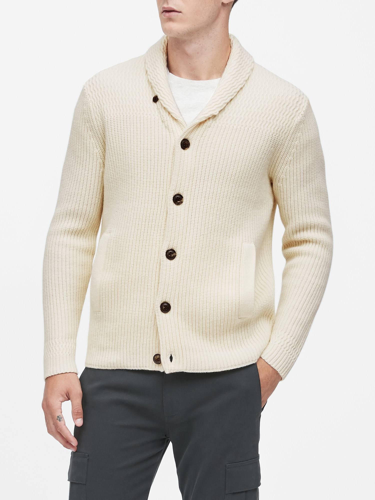 Banana Republic men's Heritage Shawl-Collar Cardigan Sweater Transition Cream White Size L