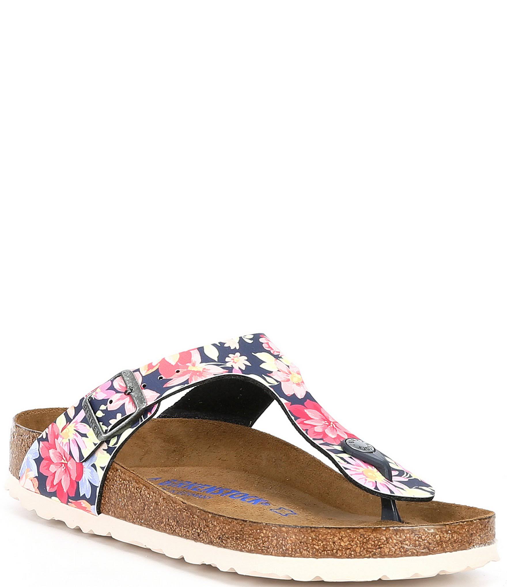 Birkenstock Women's Gizeh Soft Footbed Floral Thong Sandals, Womens, 9M, Supernatural Flower Navy