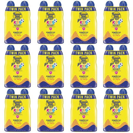 12-Pack Banana Boat SPF 50 Sunscreen Kids Sport Tear-Free Sting-Free Broad Spectrum Sunscreen Spray 6 Ounce - Twin Pack