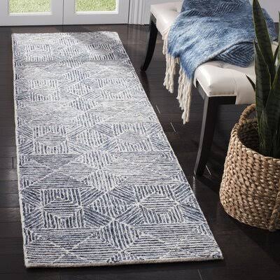 Deanda Geometric Handmade Tufted Wool Light Blue/Gray Area Rug Birch Lane Rug Size: Runner 2&3x22 x 12&