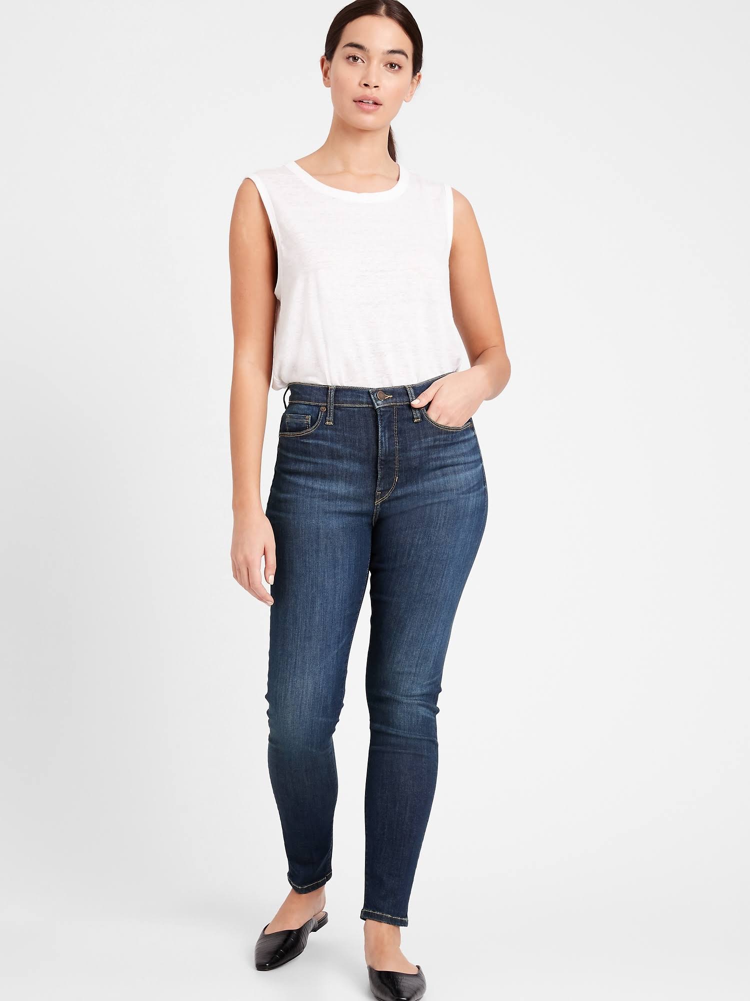 Banana Republic Women's Curvy High-Rise Skinny Soft Sculpt Jean Medium Wash Size 26 Short