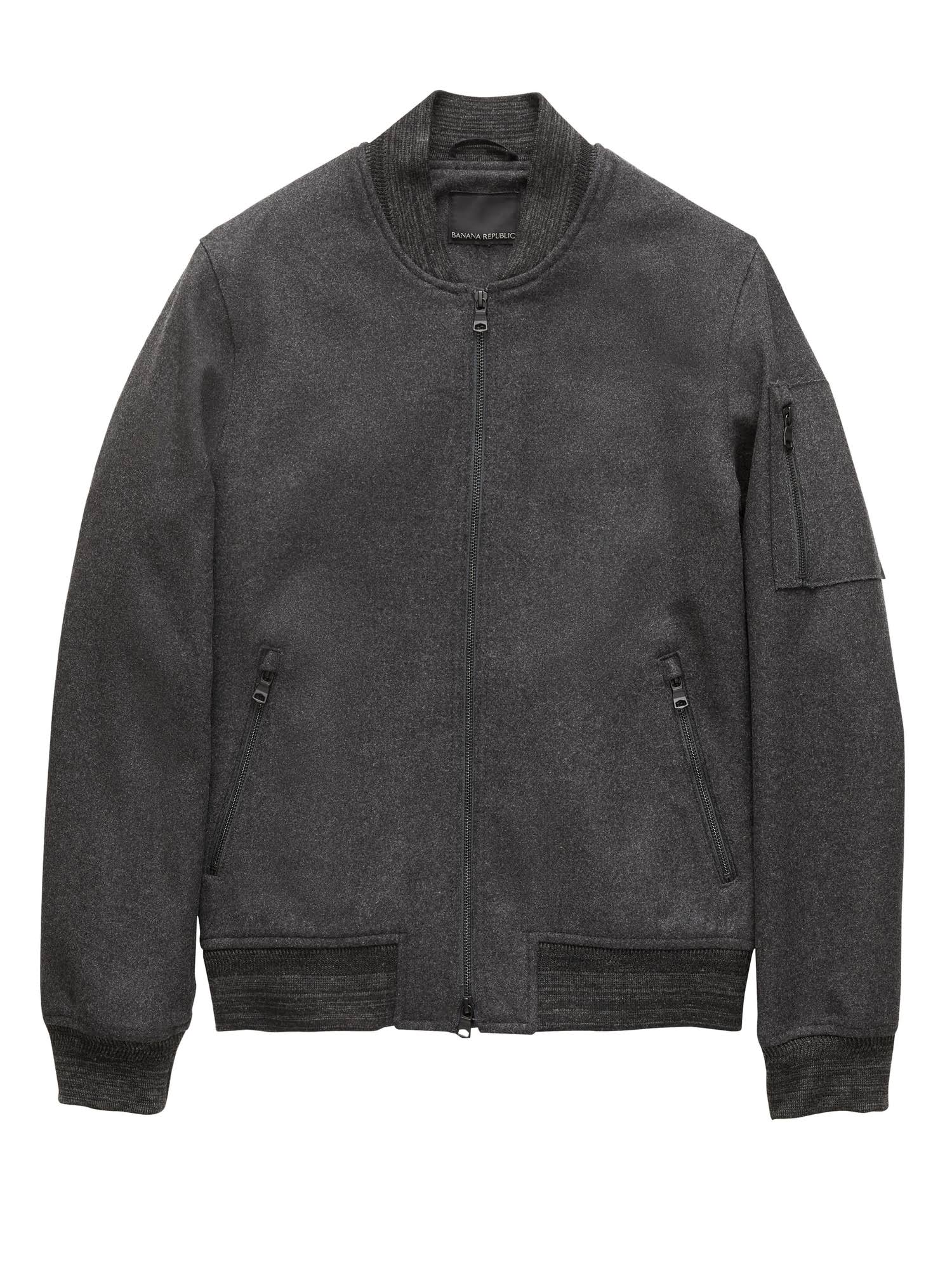Banana Republic Men's Italian Melton Bomber Jacket Heather Charcoal Gray Size XXS