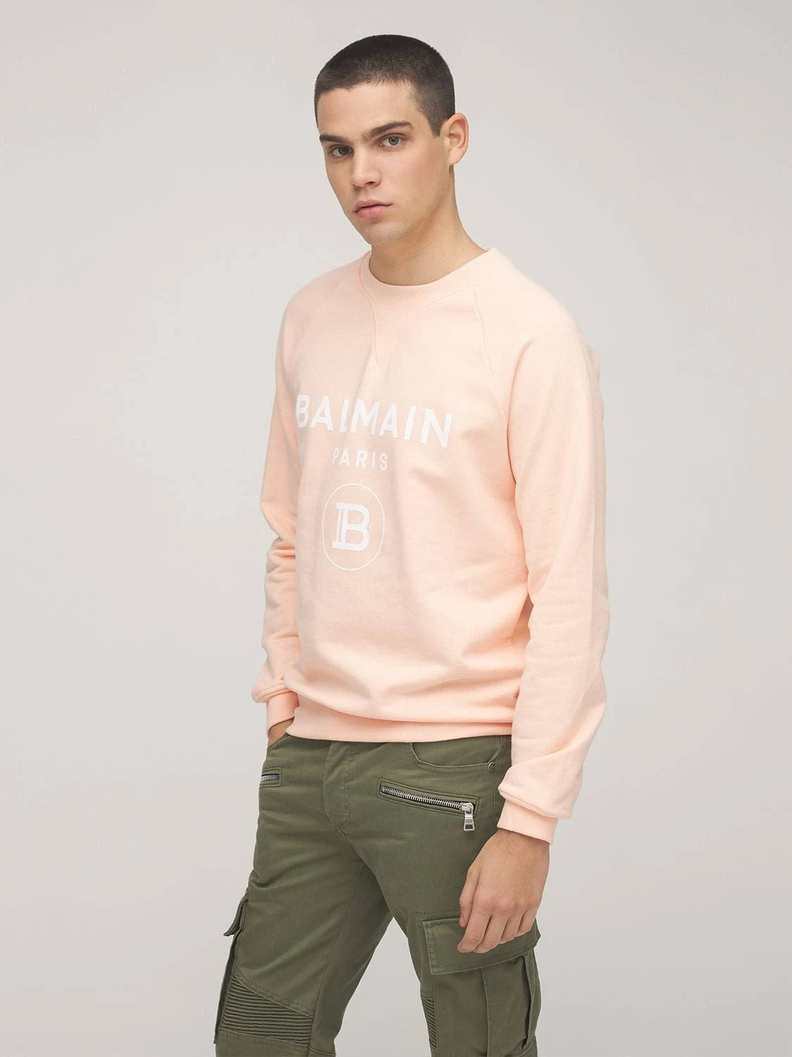 Balmain | Men Logo Print Cotton Jersey Sweatshirt Orange XL
