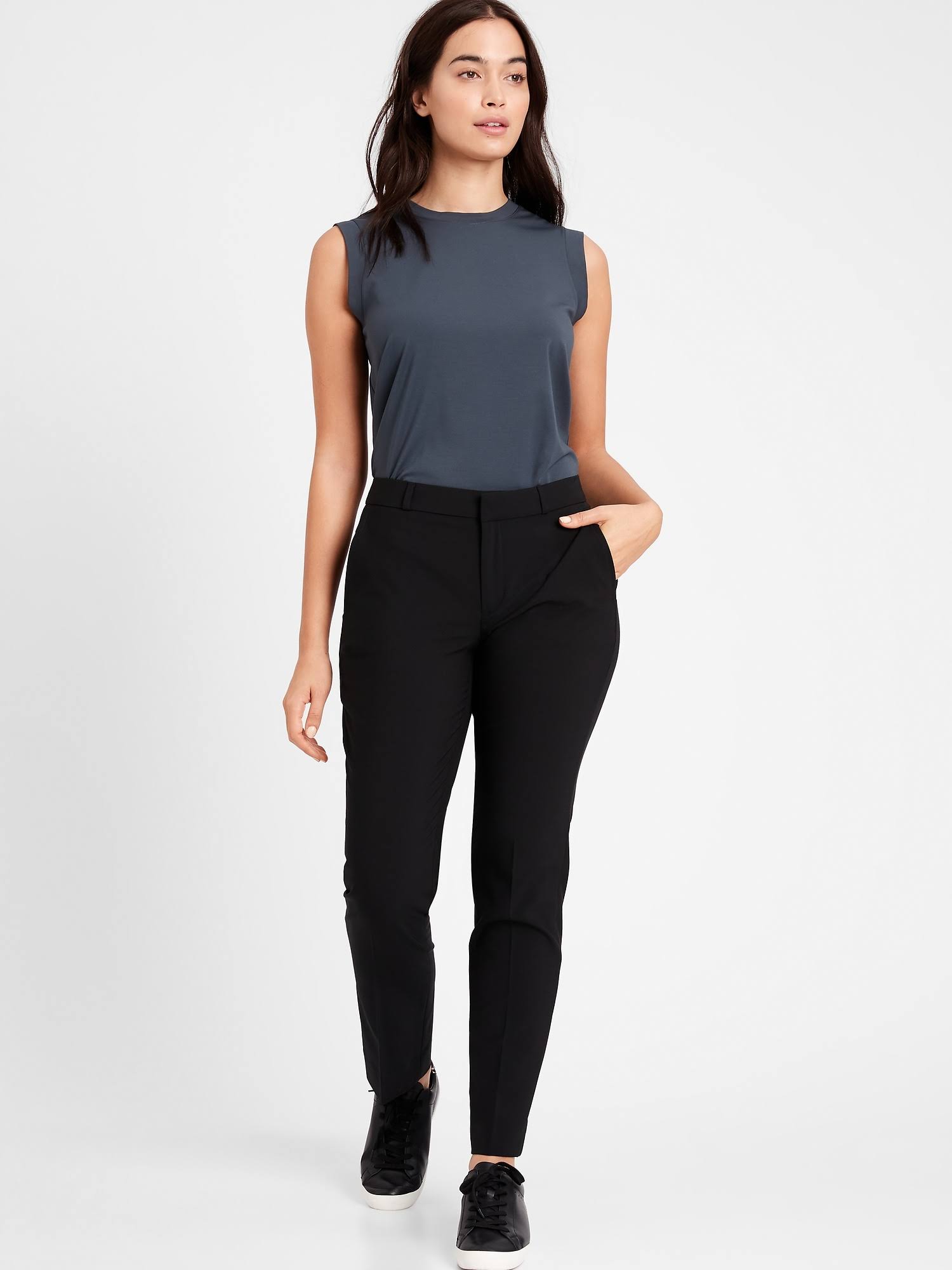 Banana Republic Women's Curvy Ryan Slim Straight-Fit Washable Wool-Blend Pant Black Size 4 Short