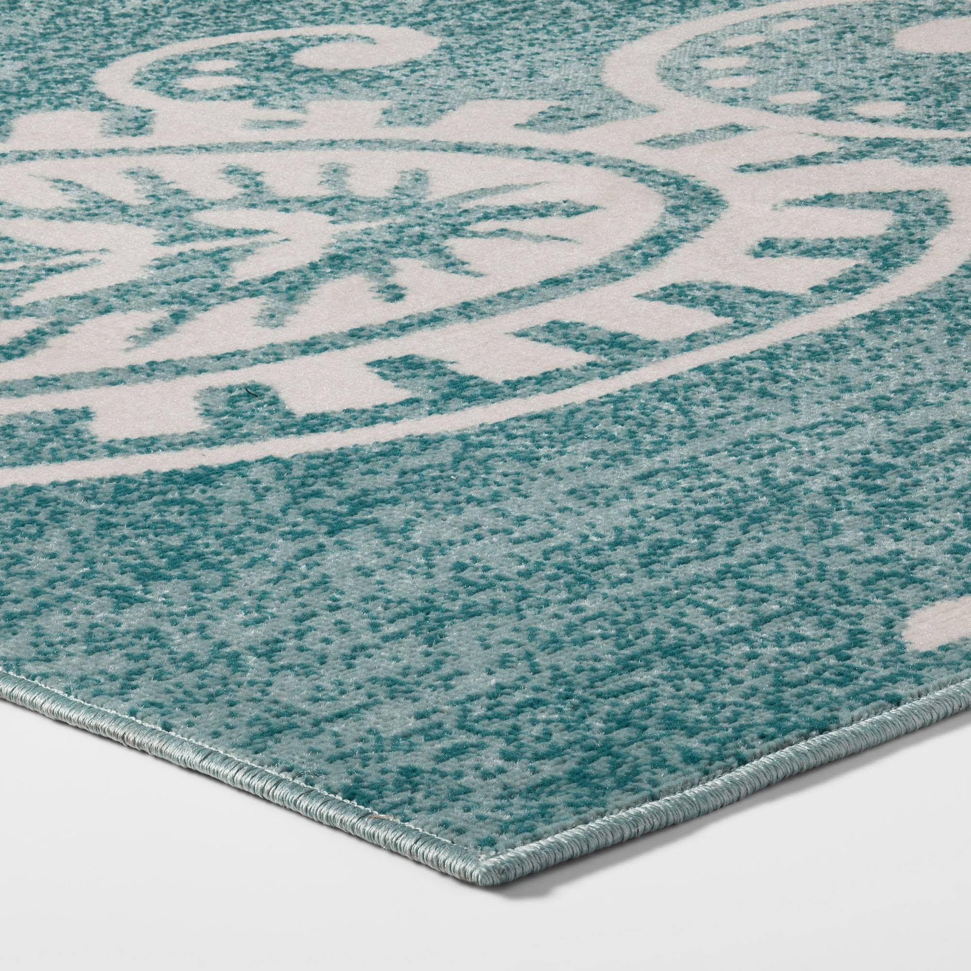 9& x 12& Vintage Medallion Outdoor Rug Turquoise - Opalhouse