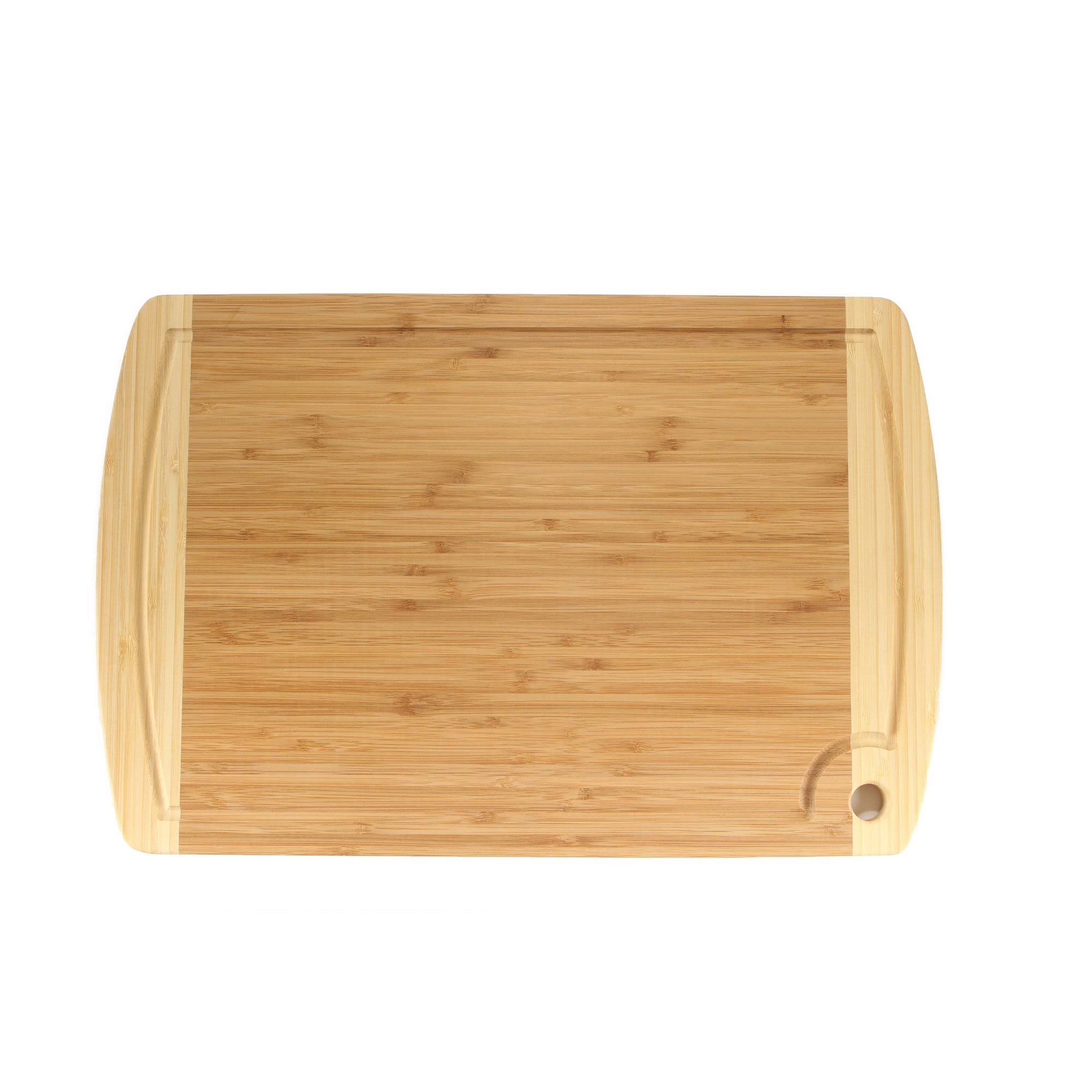 BambooMN Heavy Duty Premium Bamboo Two-Toned Cutting Board - 17.25 inch x 11.75 inch x 0.75 inch - Grooved/Flat - 2 Piece, Brown