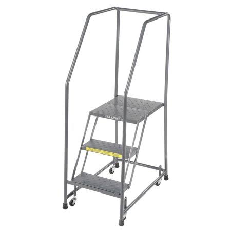 Perforated 16x22W 3 Step Steel Rolling Ladder 10x22D Top Step - H318P