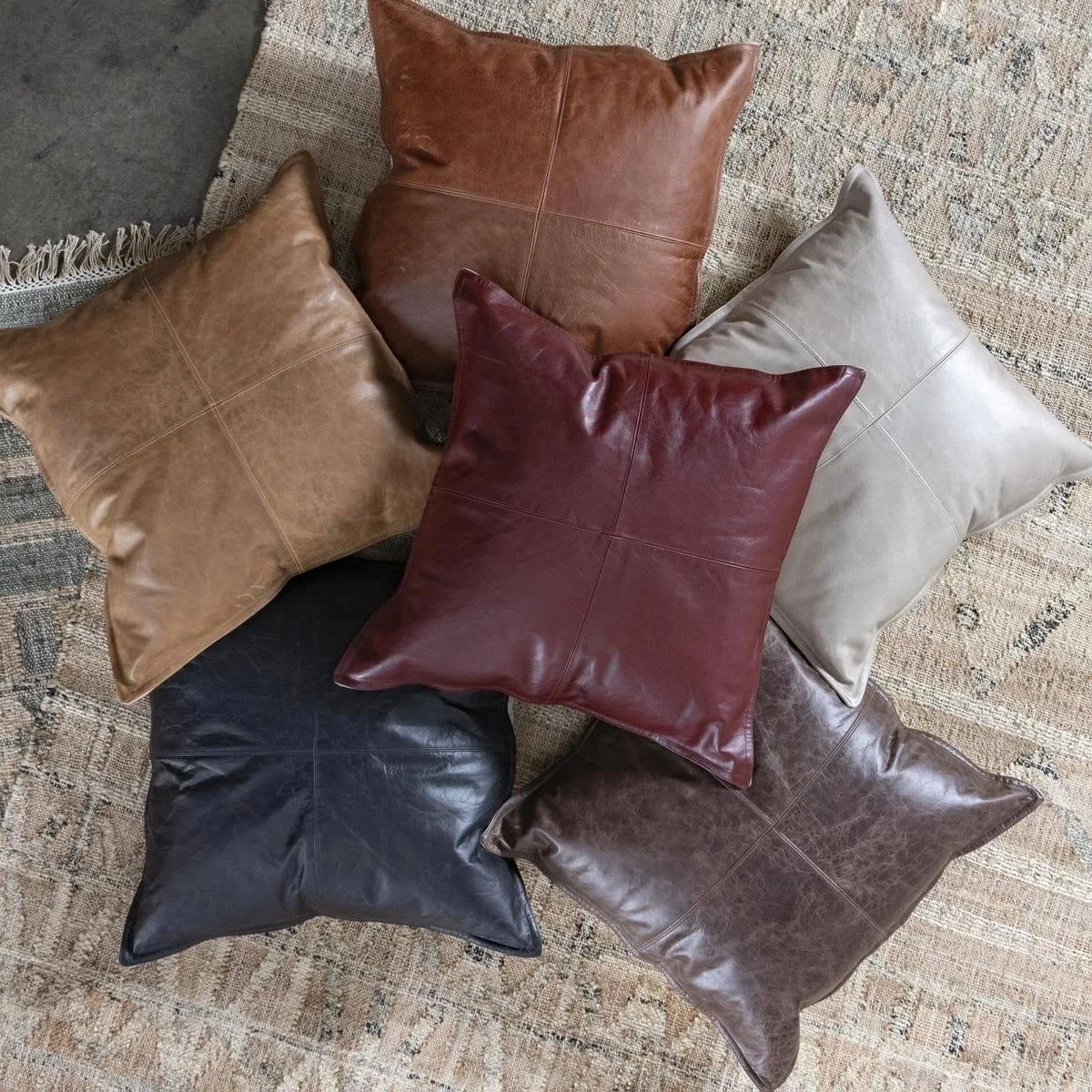 Strick & Bolton Lindi Leather 22-inch Throw Pillow - Sandy Beige