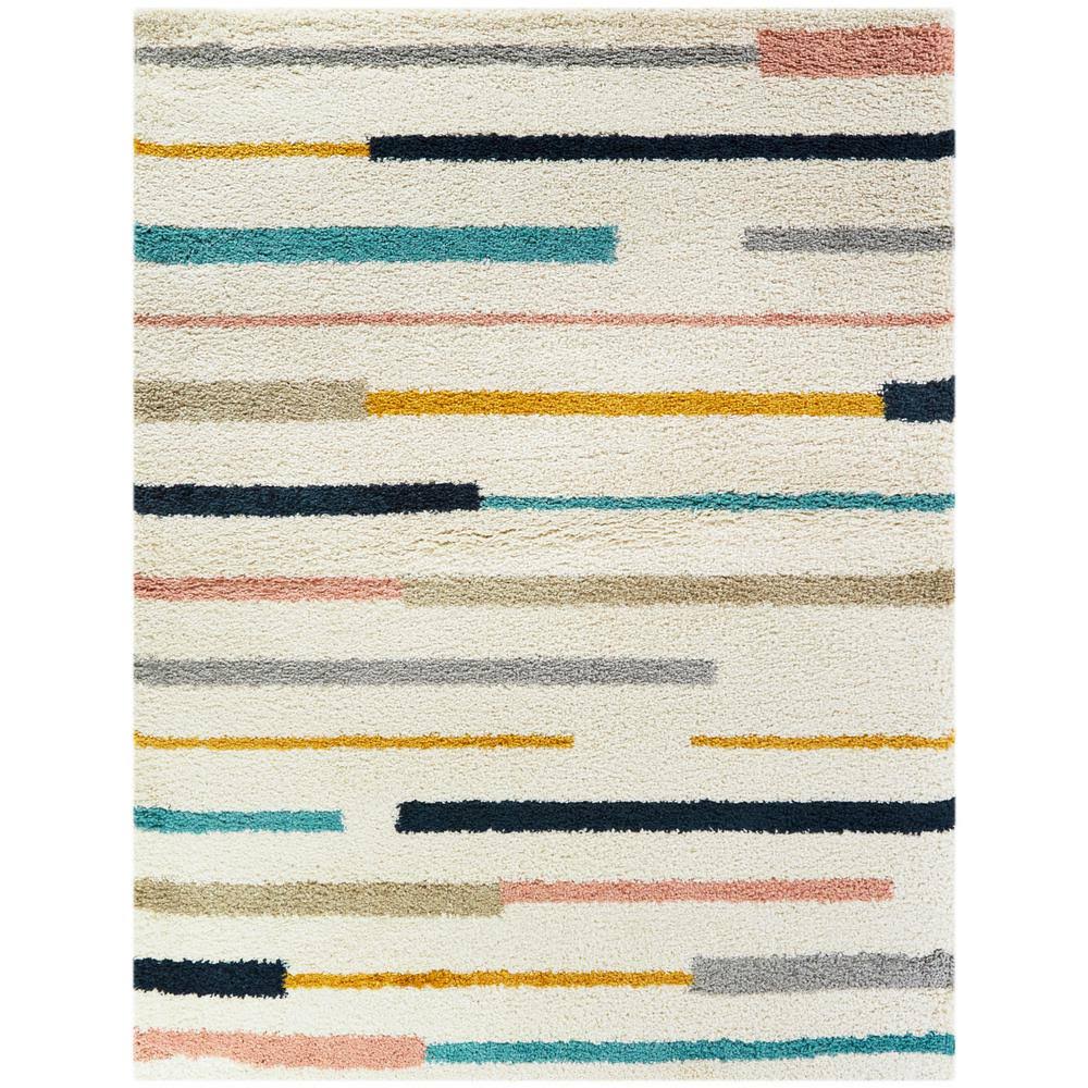 BALTA Westerson Cream 5 ft. x 7 ft. Striped Shag Area Rug, Ivory