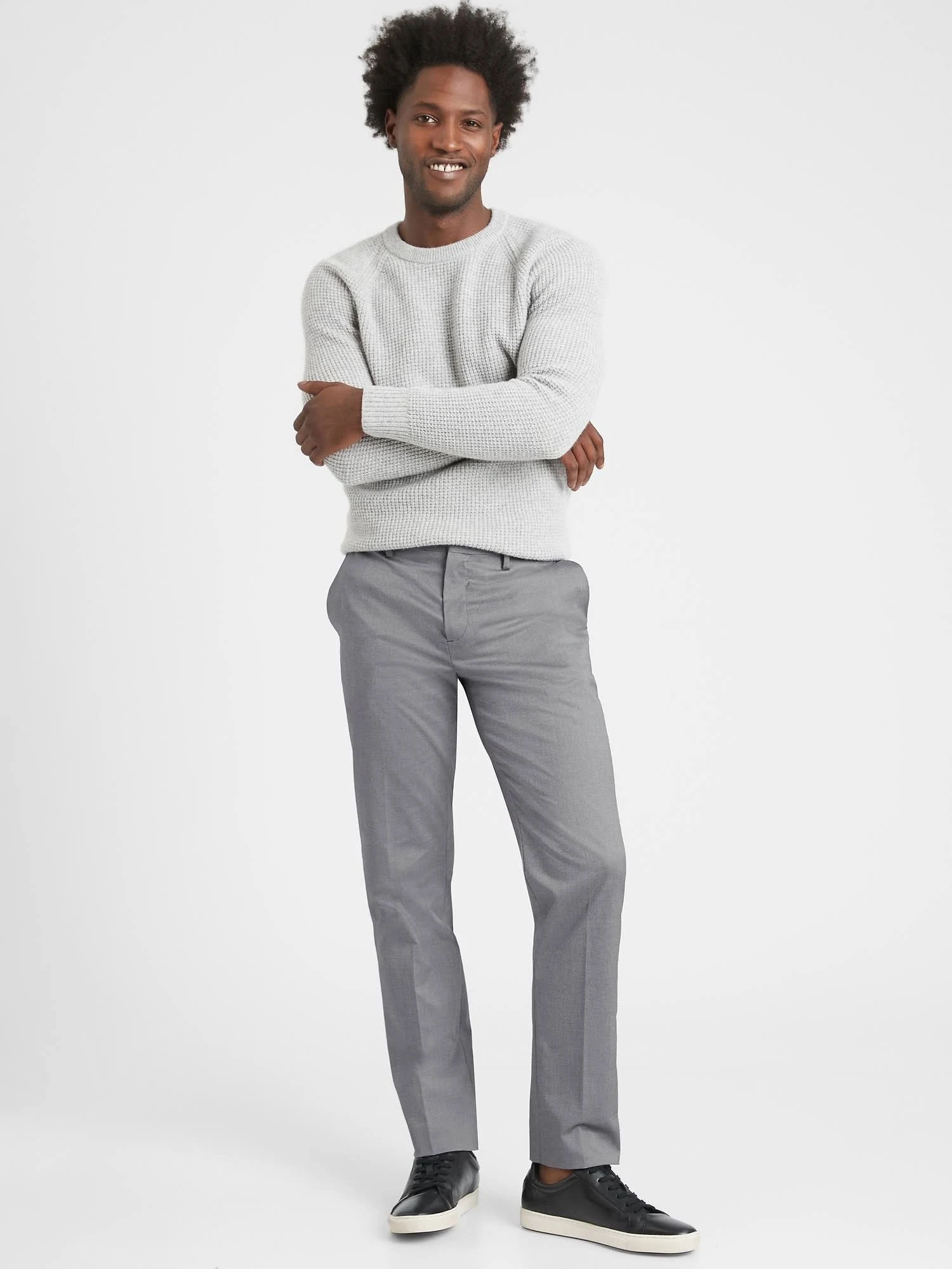 Banana Republic Men's Slim Non-Iron Stretch Cotton Solid Pant Gray Tall Size 34W 36L