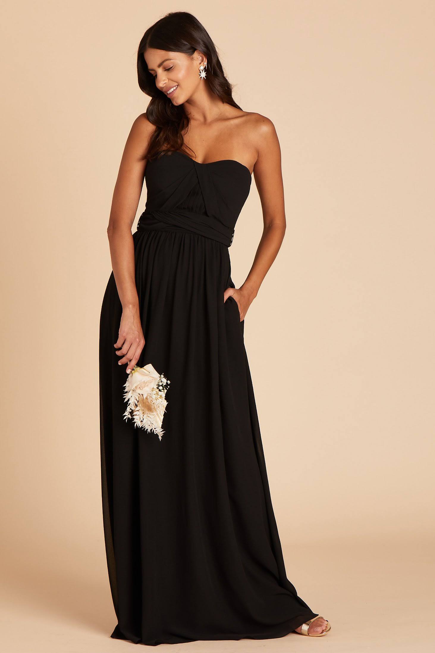 Birdy Grey Grace Convertible Chiffon Bridesmaid Dress in Black XL / Black