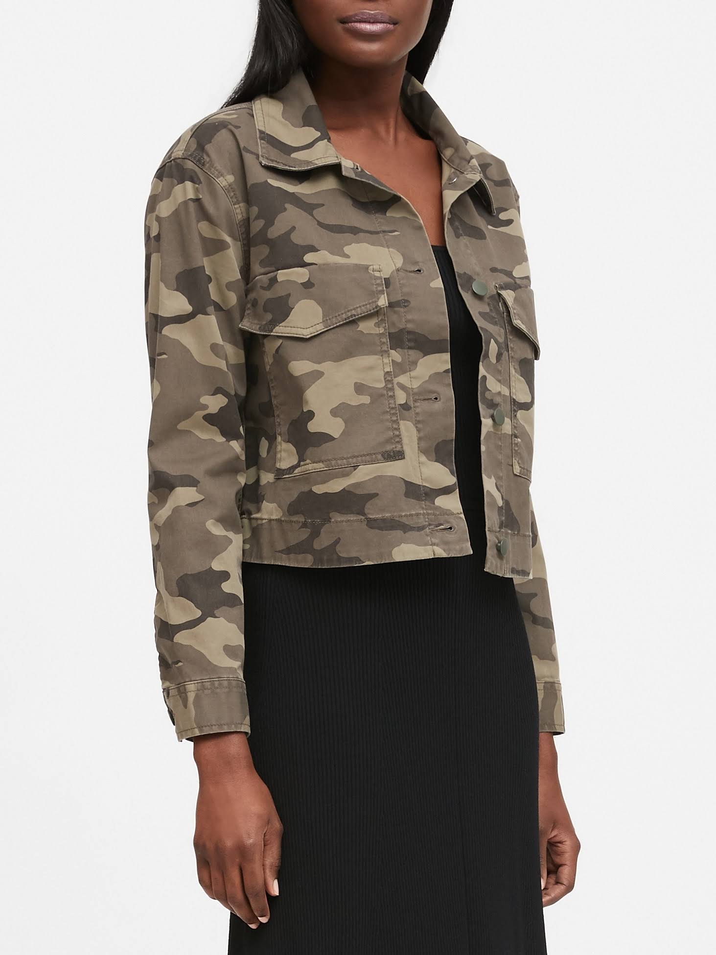 Banana Republic Women's Cropped Utility Jacket Olive Green Camo Size XS
