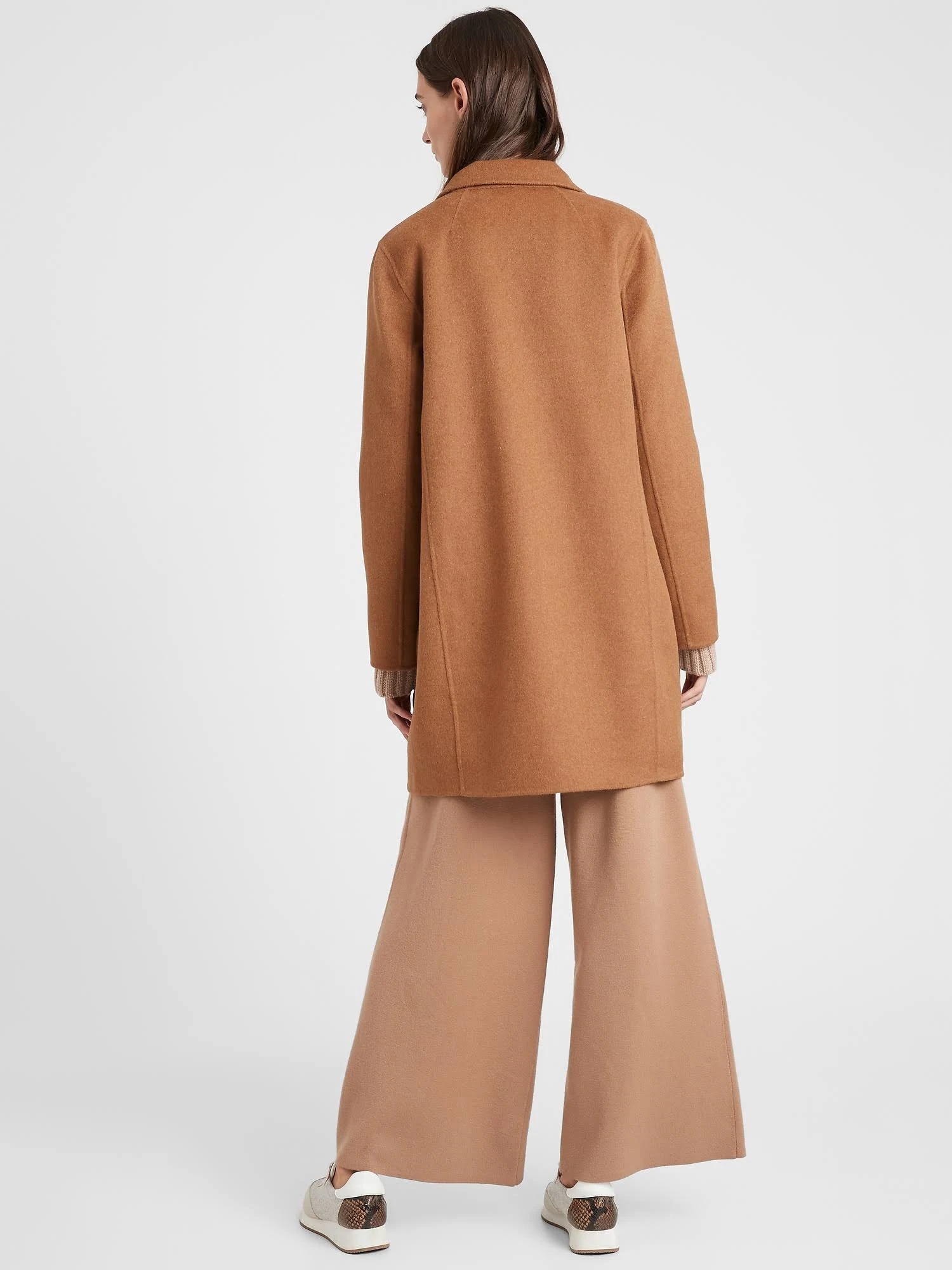 Banana Republic Women's Unlined Double-Faced Top Coat Dark Camel Size XL