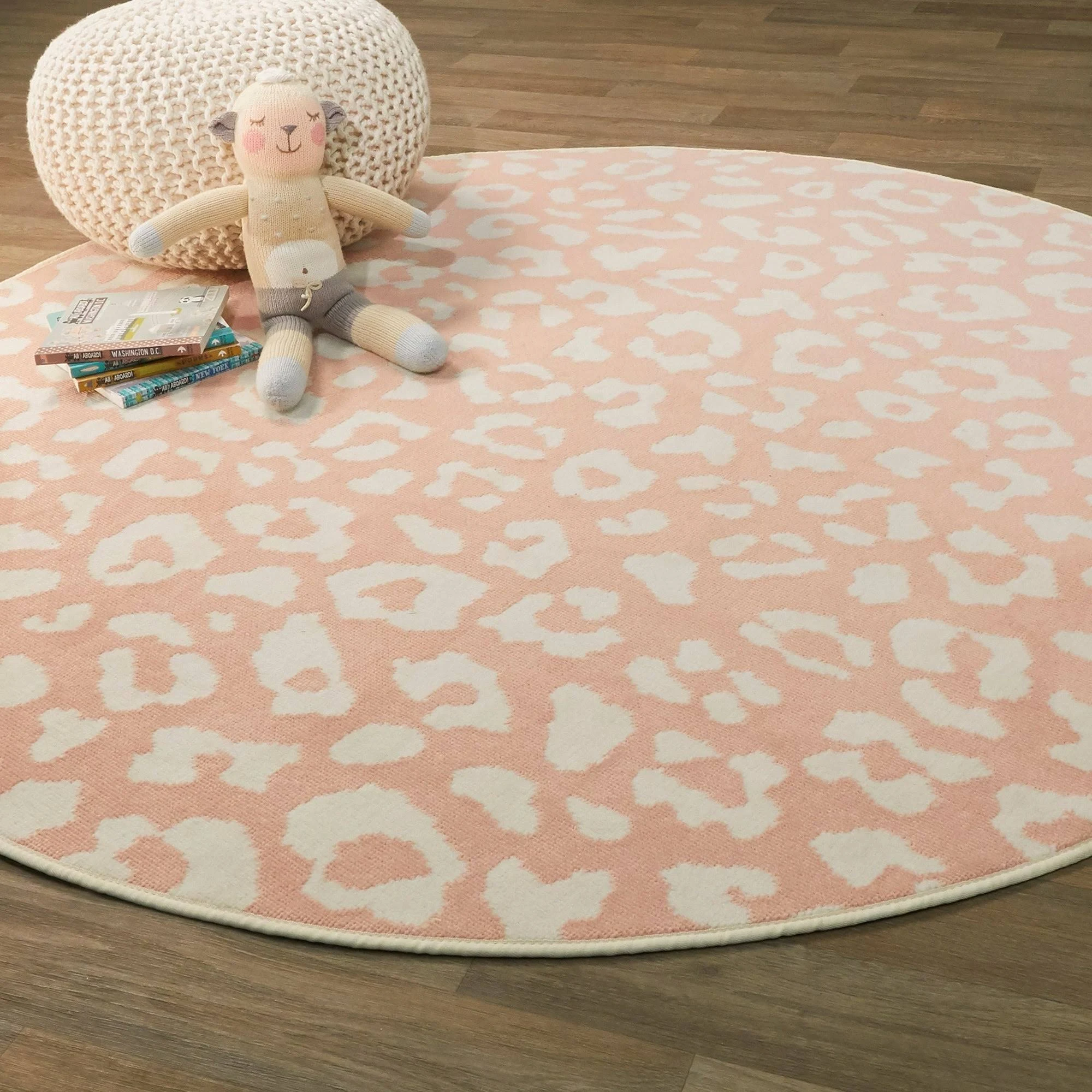 Josephina Leopard Print Area Rug - 5&3x22 Round - Pink