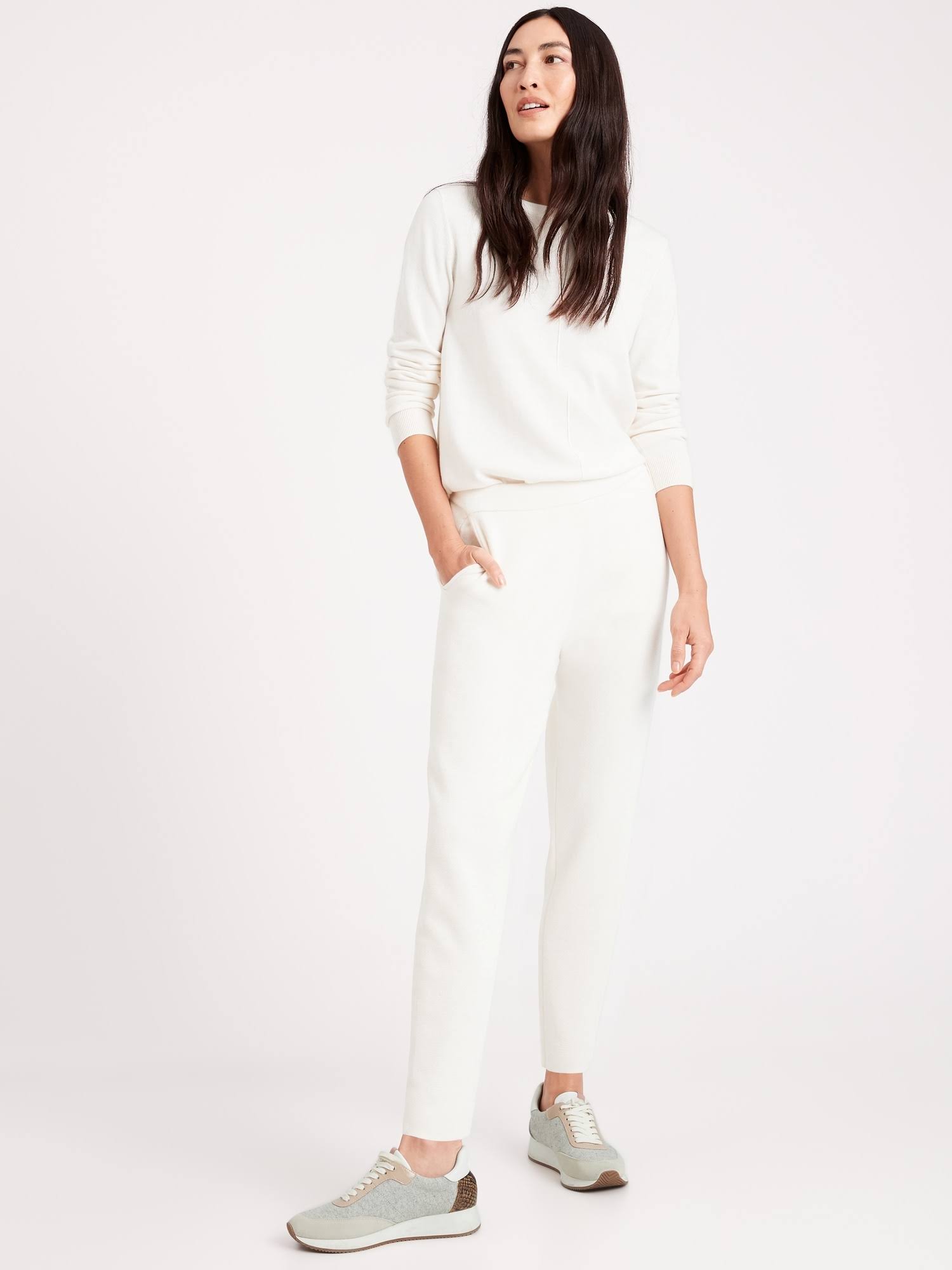 Banana Republic Women's Washable Merino Sweater Jogger Ivory White Size M