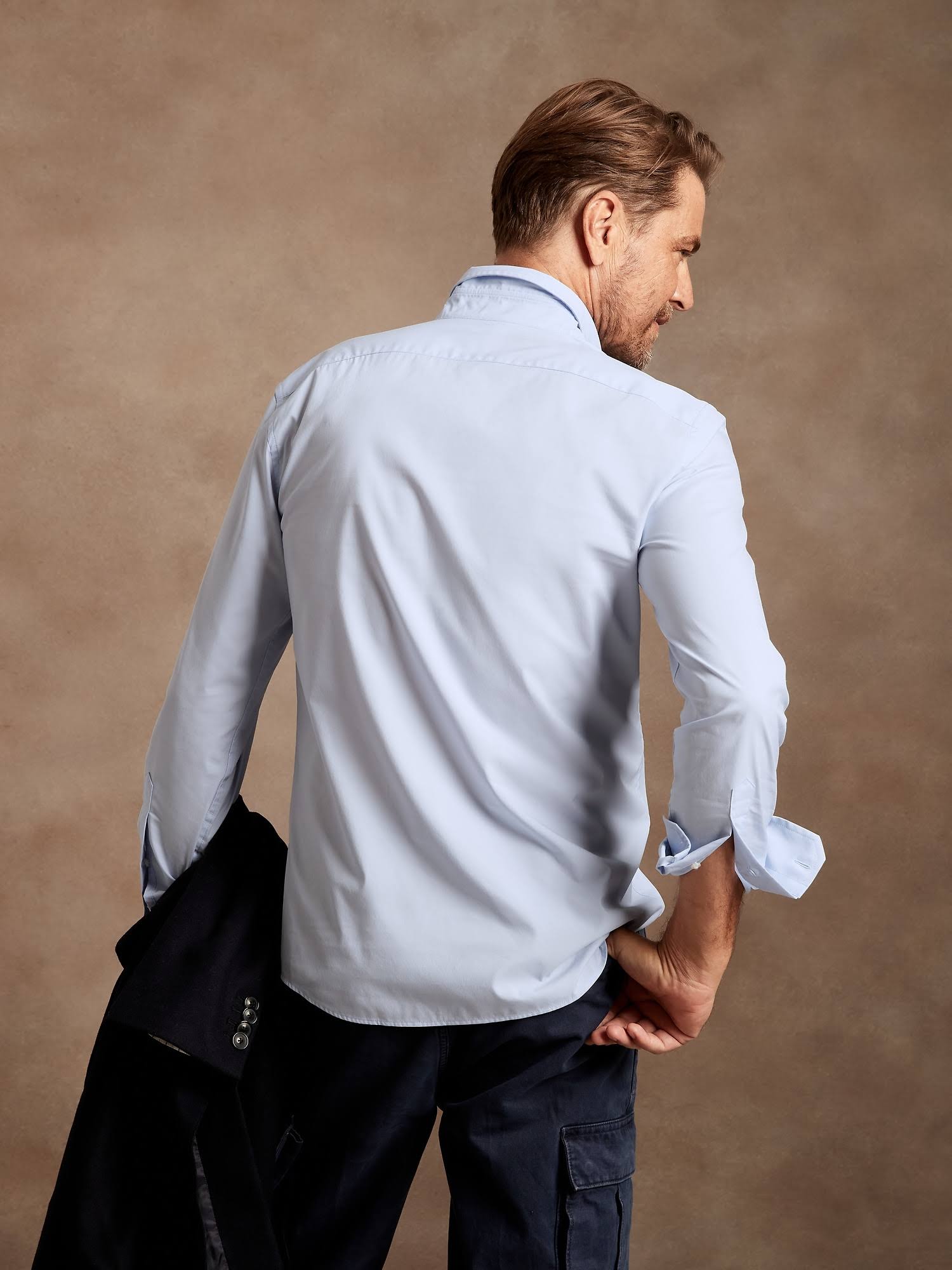 Banana Republic Men's Slim-Fit Tech-Stretch Cotton Shirt Basic Blue Size Xxs