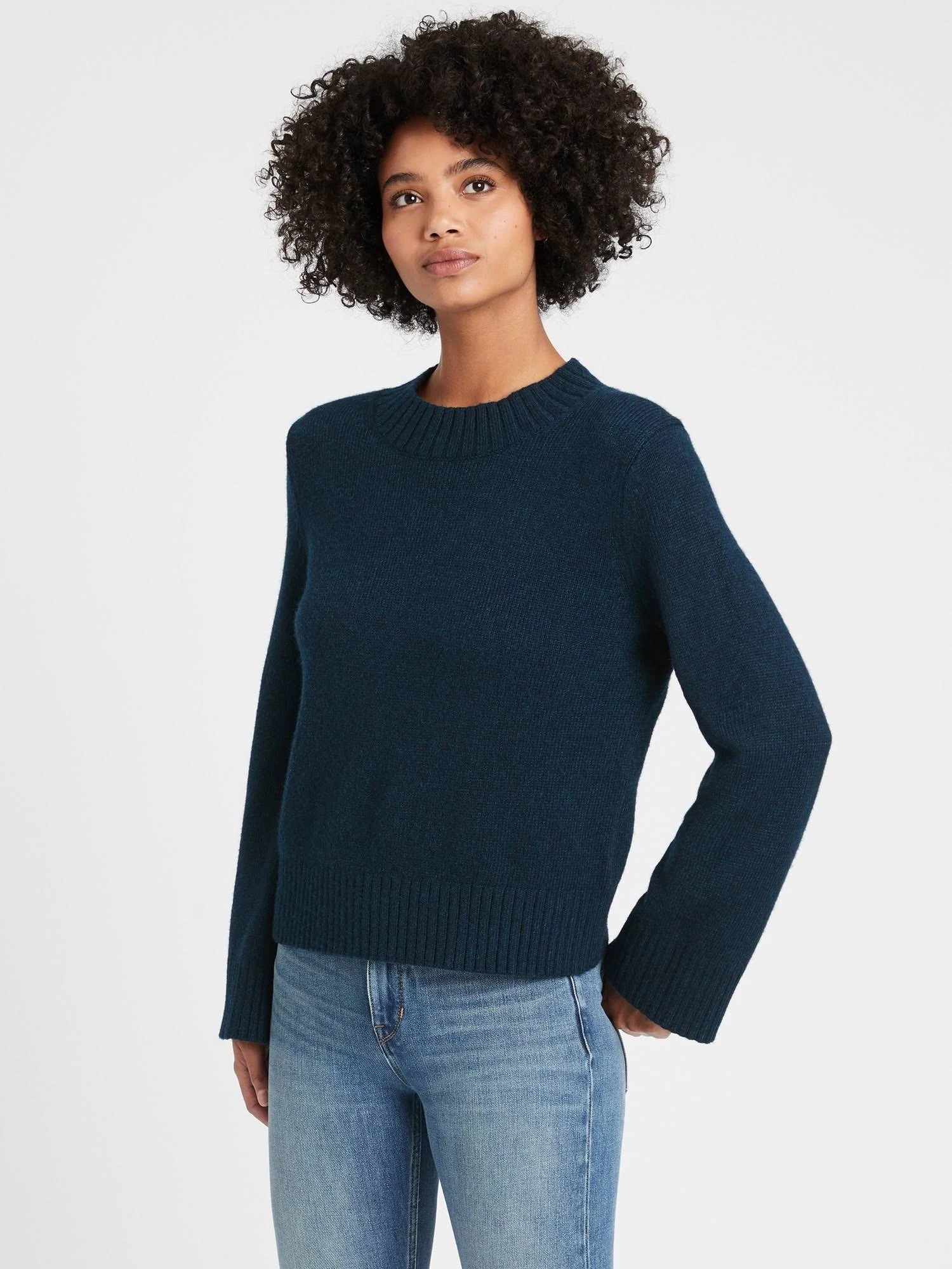 Banana Republic Women's Petite Cotton-blend Bell-Sleeve Sweater Navy Petite Size Xxs