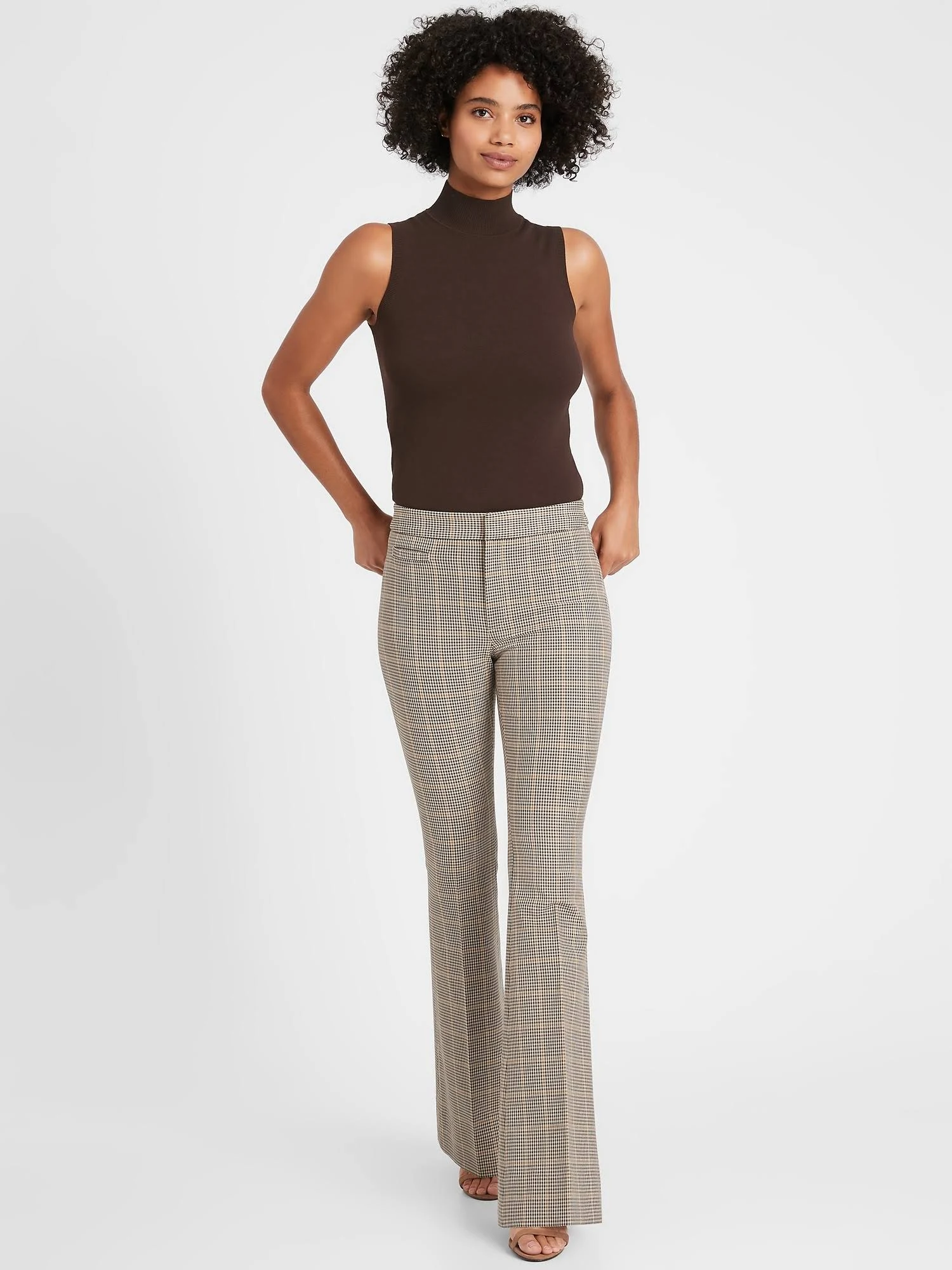 Banana Republic Women's High-Rise Flare Sloan Pant Brown & Black Plaid Size 0 Regular