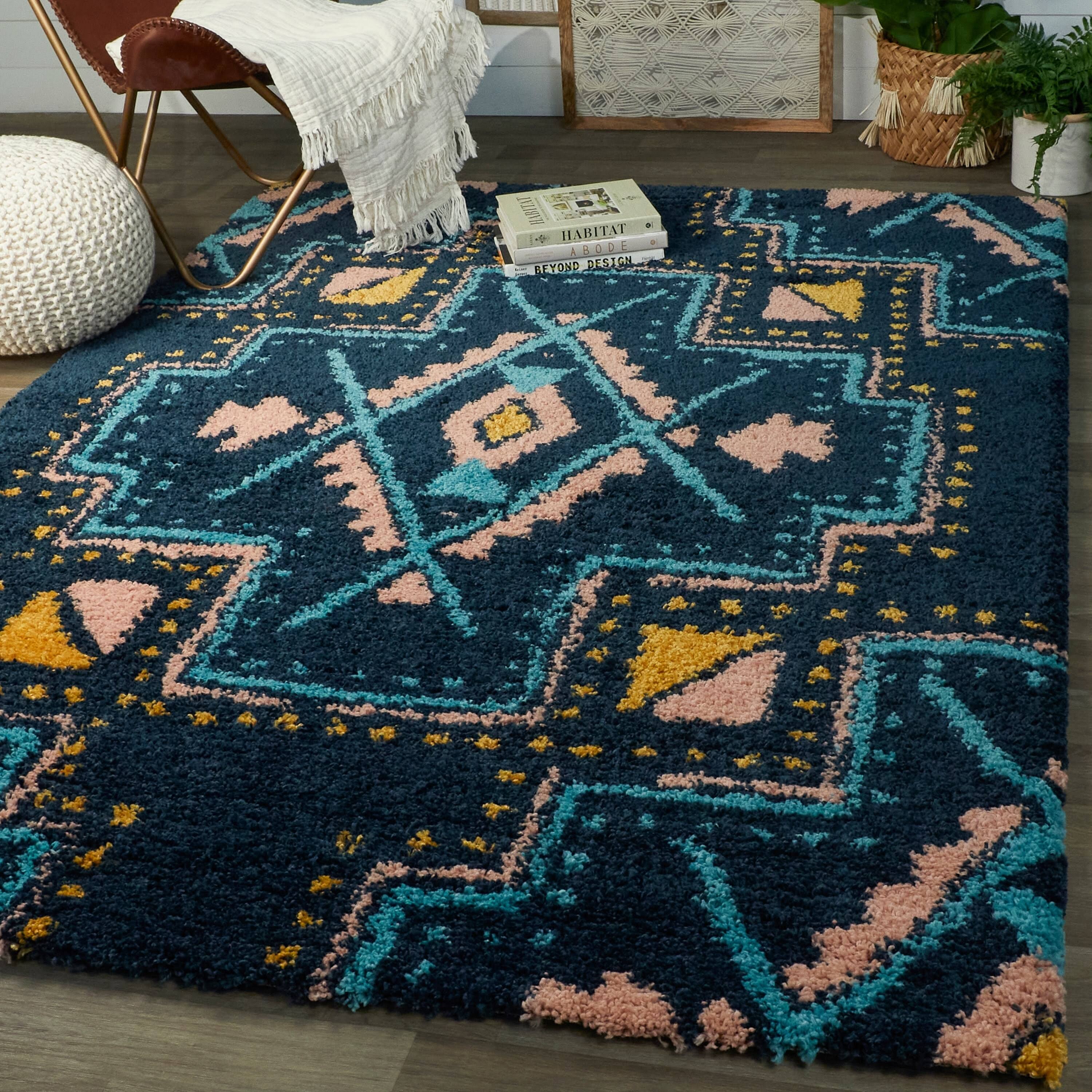 BALTA Dakarai Southwestern Shag Navy 8 ft. x 10 ft. Area Rug, Blue