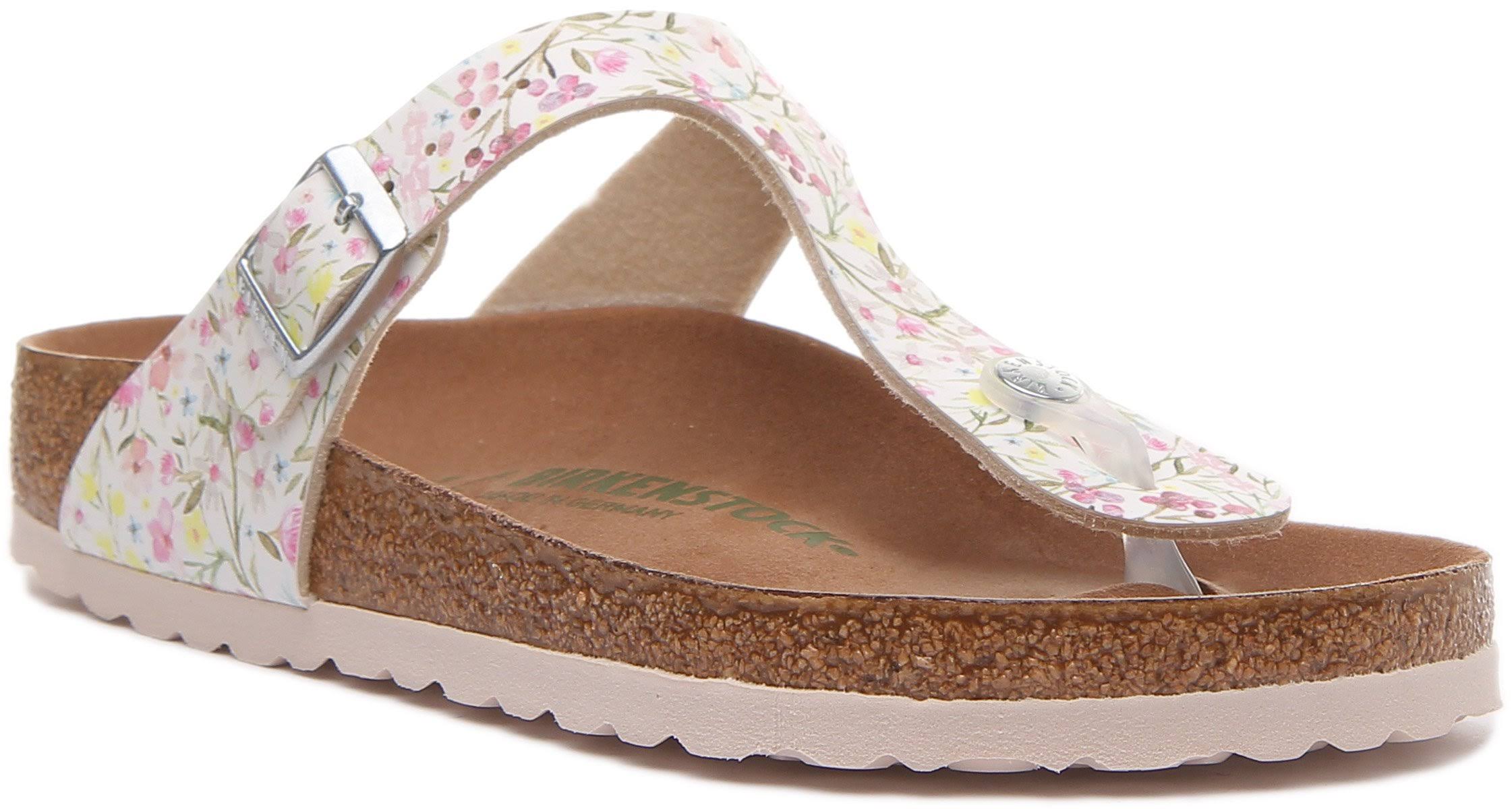 Birkenstock Gizeh Birko-Flor Watercolor Flower White Thong Sandals