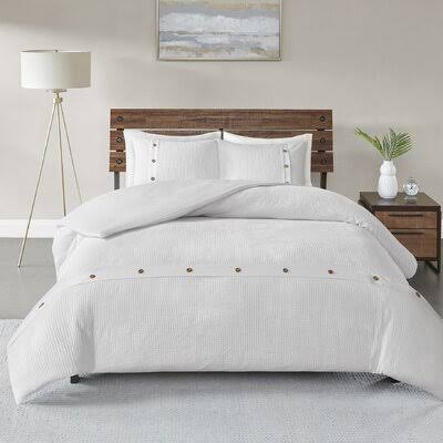 Abner 100% Cotton Contemporary 3 Piece Comforter Set Birch Lane Size: King/Cal. King Comforter + 2 Shams, Color: White