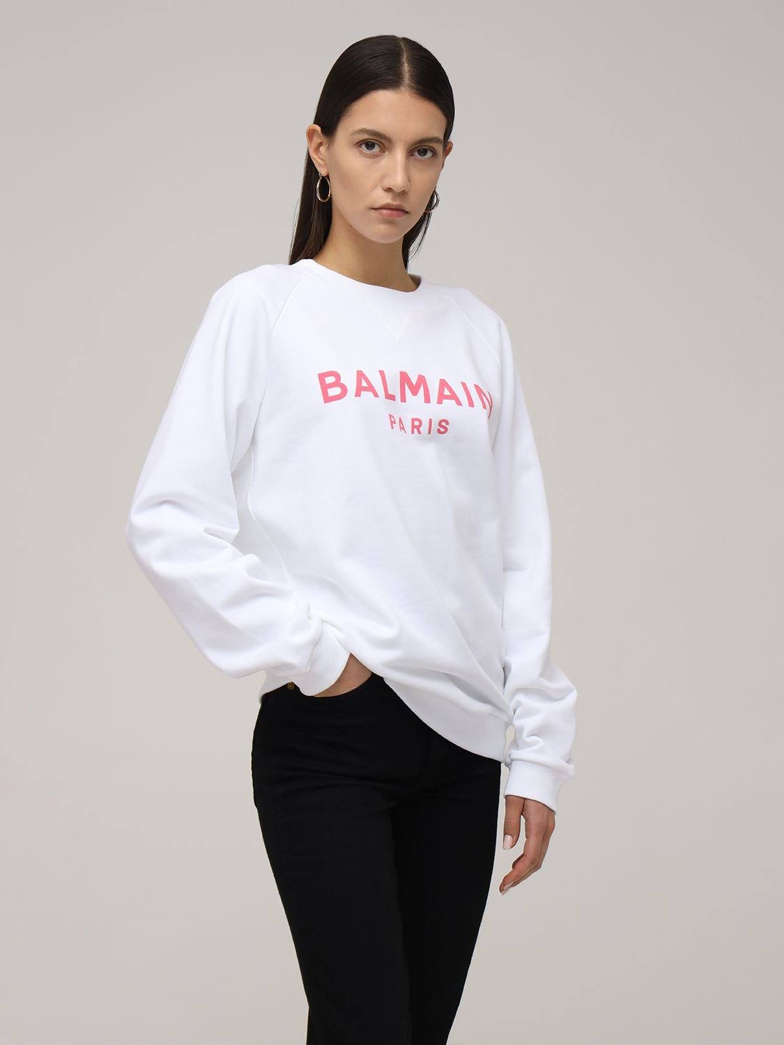Balmain Logo Cotton Jersey Sweatshirt - White - Sweatshirts