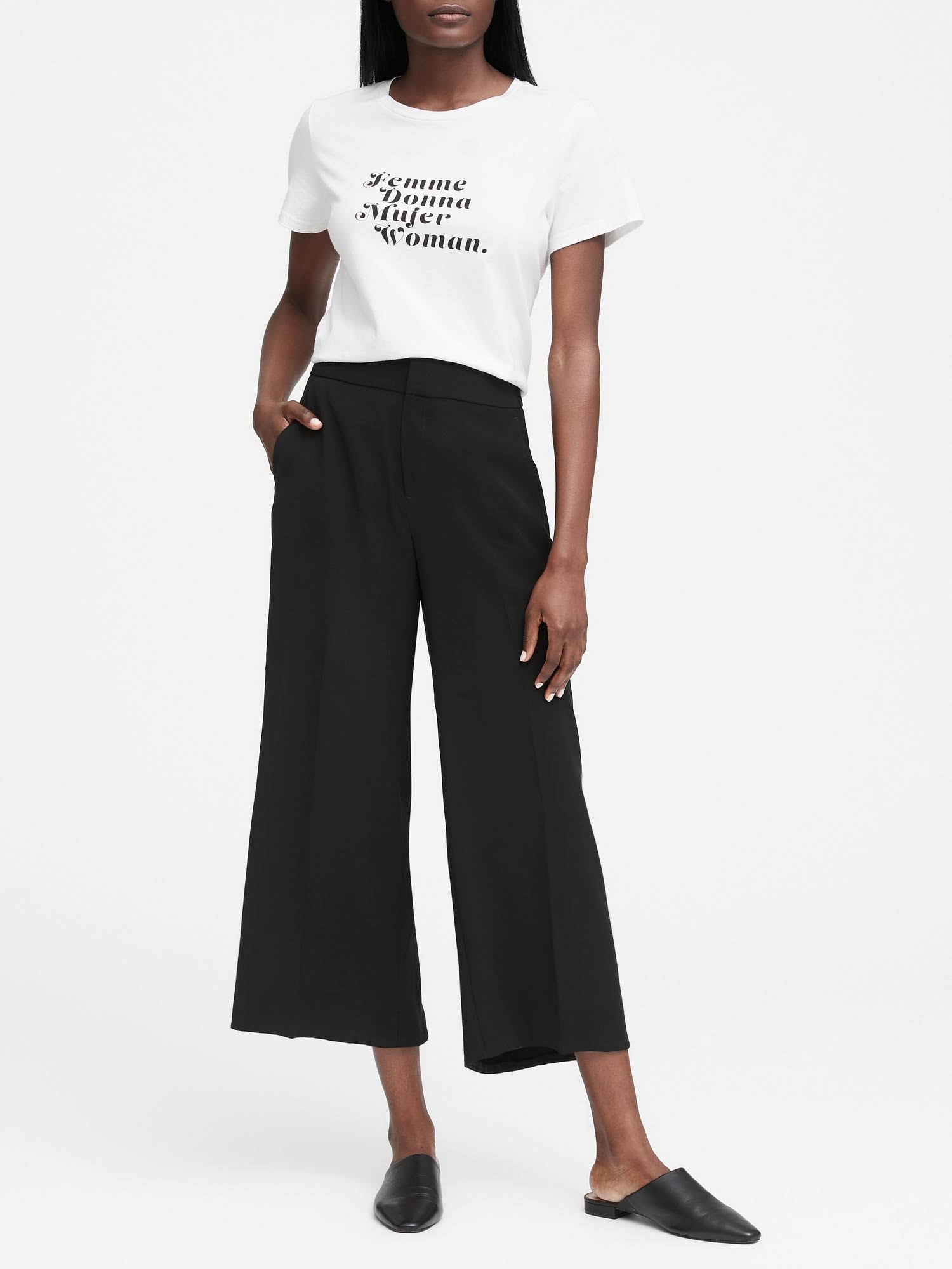 Banana Republic Women's High-Rise Wide-Leg Cropped Pant Black Size 2 Regular