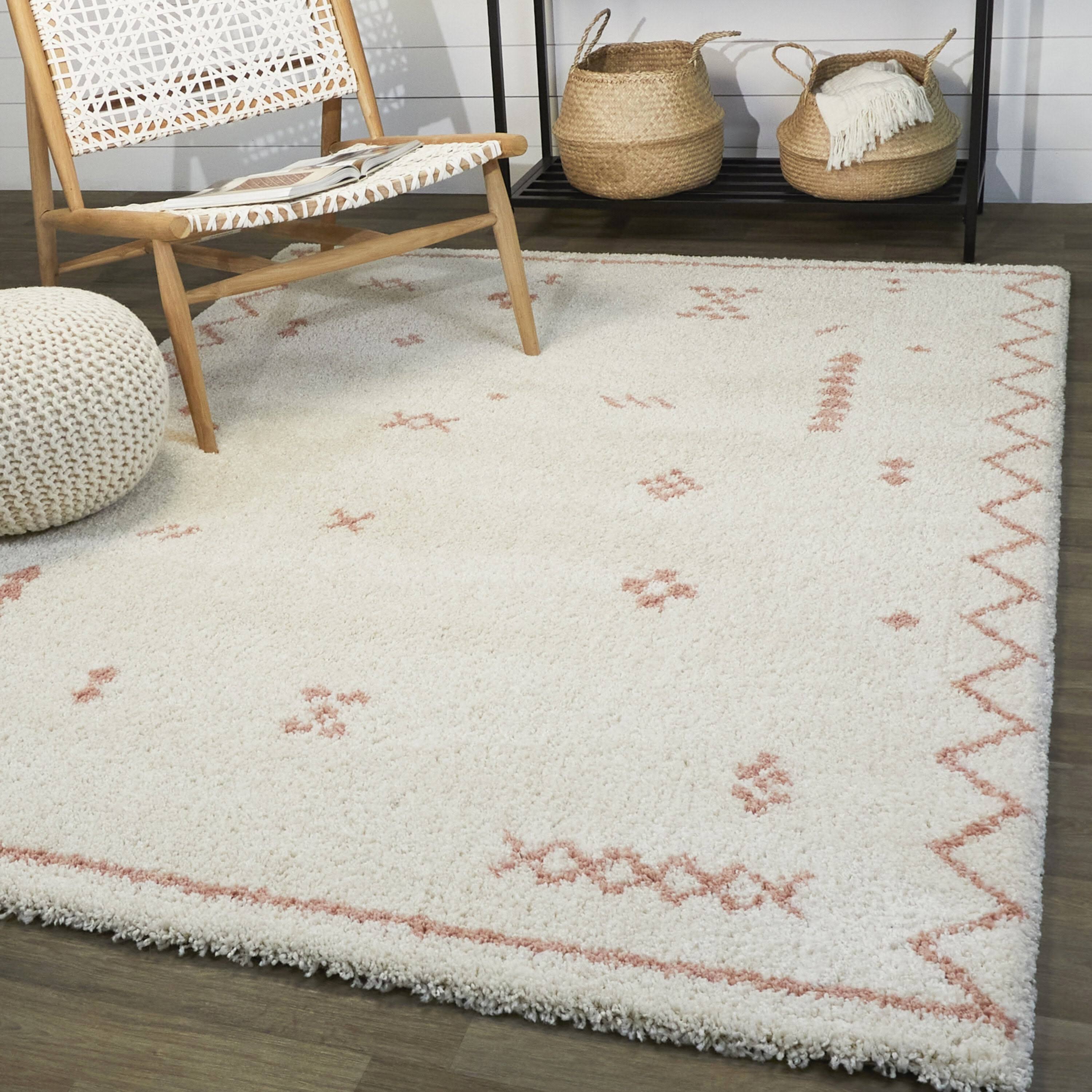 Eila Tribal Shag Area Rug - 5&3x22 x 7& - Cream/Pink