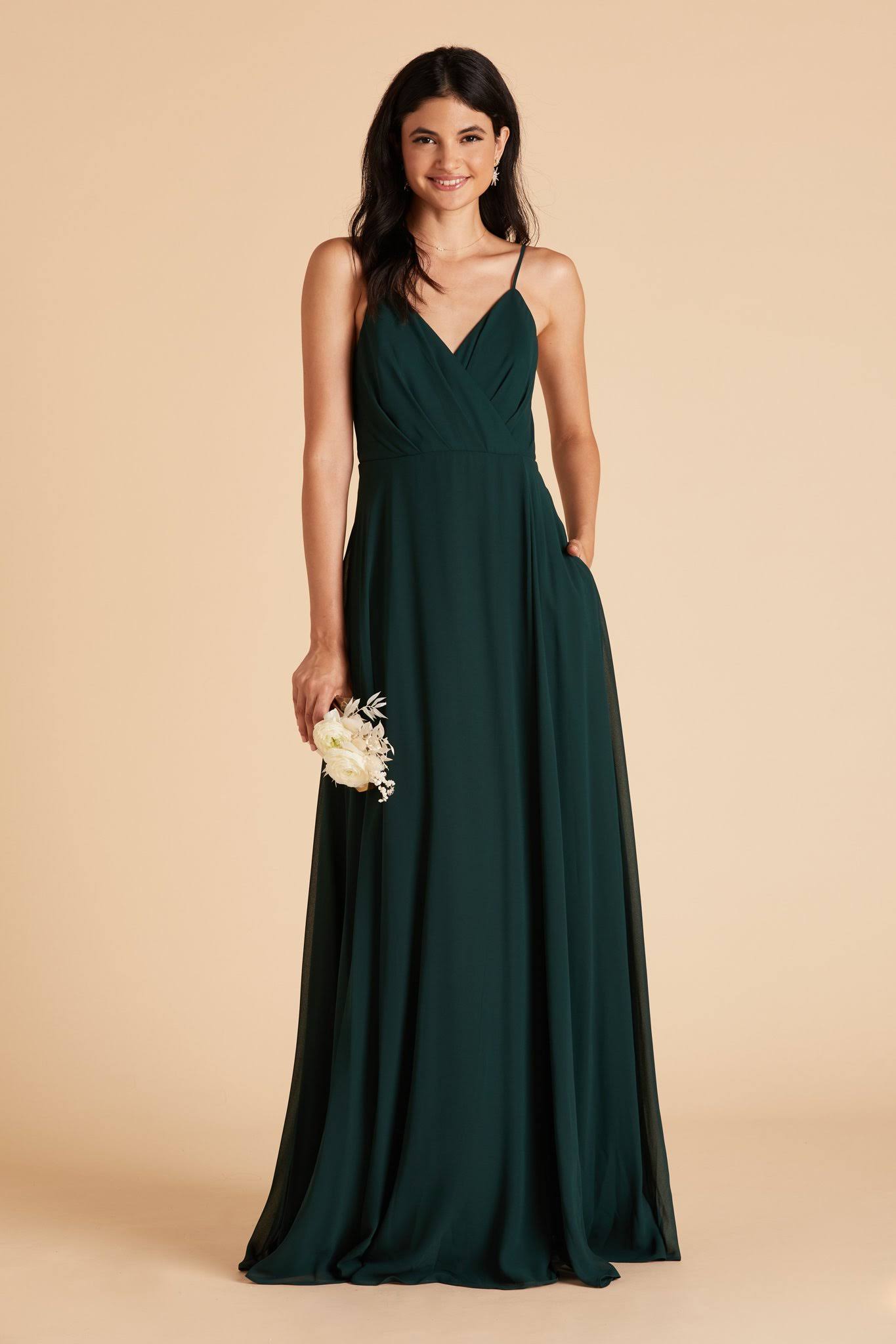 Birdy Grey Kaia Chiffon Bridesmaid Dress in Emerald Xs / Emerald