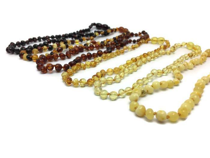 Two 11 in Amber Teething Necklace Raw Polish Basic Infant Screw Pop Clasp - Two 11 Polished Cognac Screw Clasp