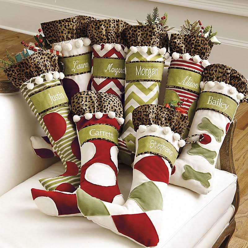 Personalized Christmas Stockings Green Chevron with Cheetah Ruffle - Ballard Designs