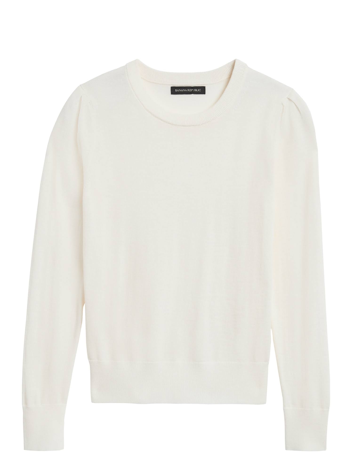 Banana Republic Women's Washable Merino Puff-Sleeve Sweater Ivory White Size S