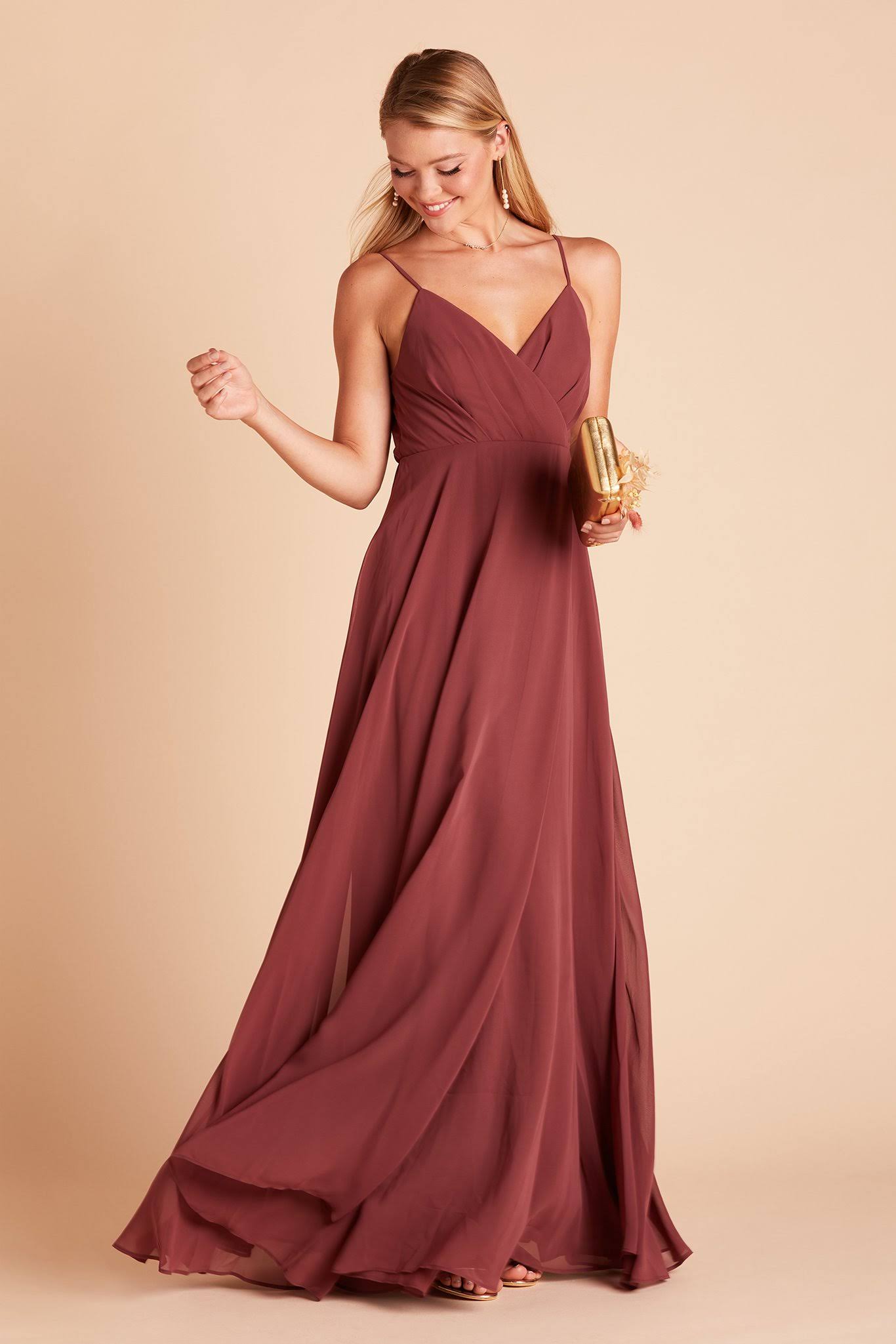 Birdy Grey Kaia Chiffon Bridesmaid Dress in Rosewood XL / Rosewood