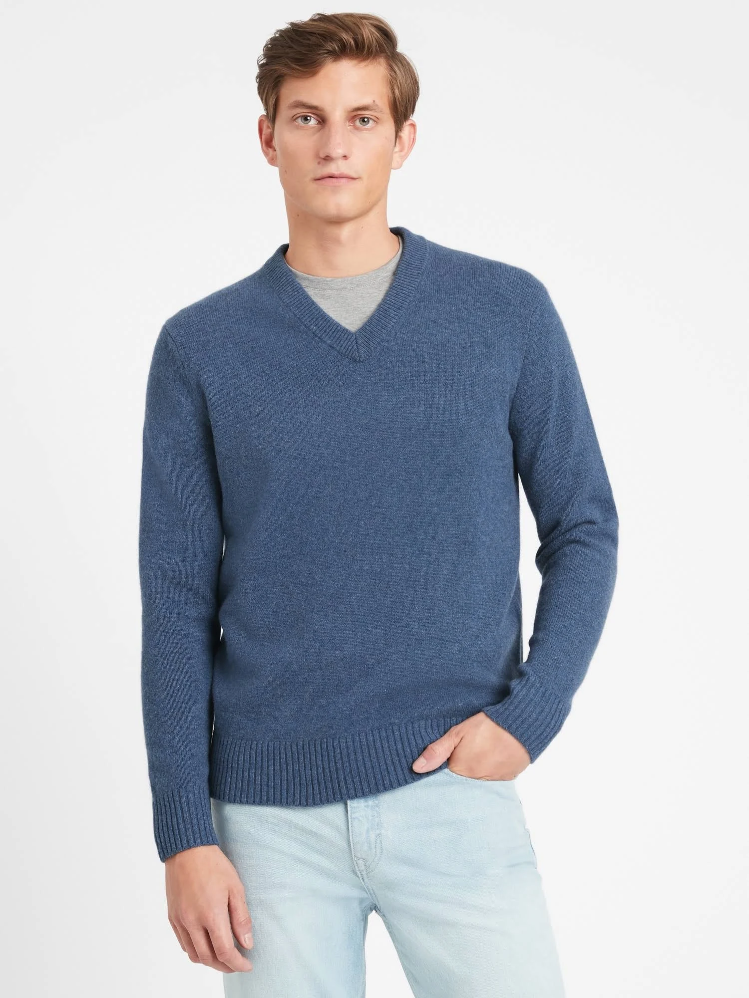 Banana Republic Men's Italian Merino V-Neck Sweater Bright Blue Tall Size XXL