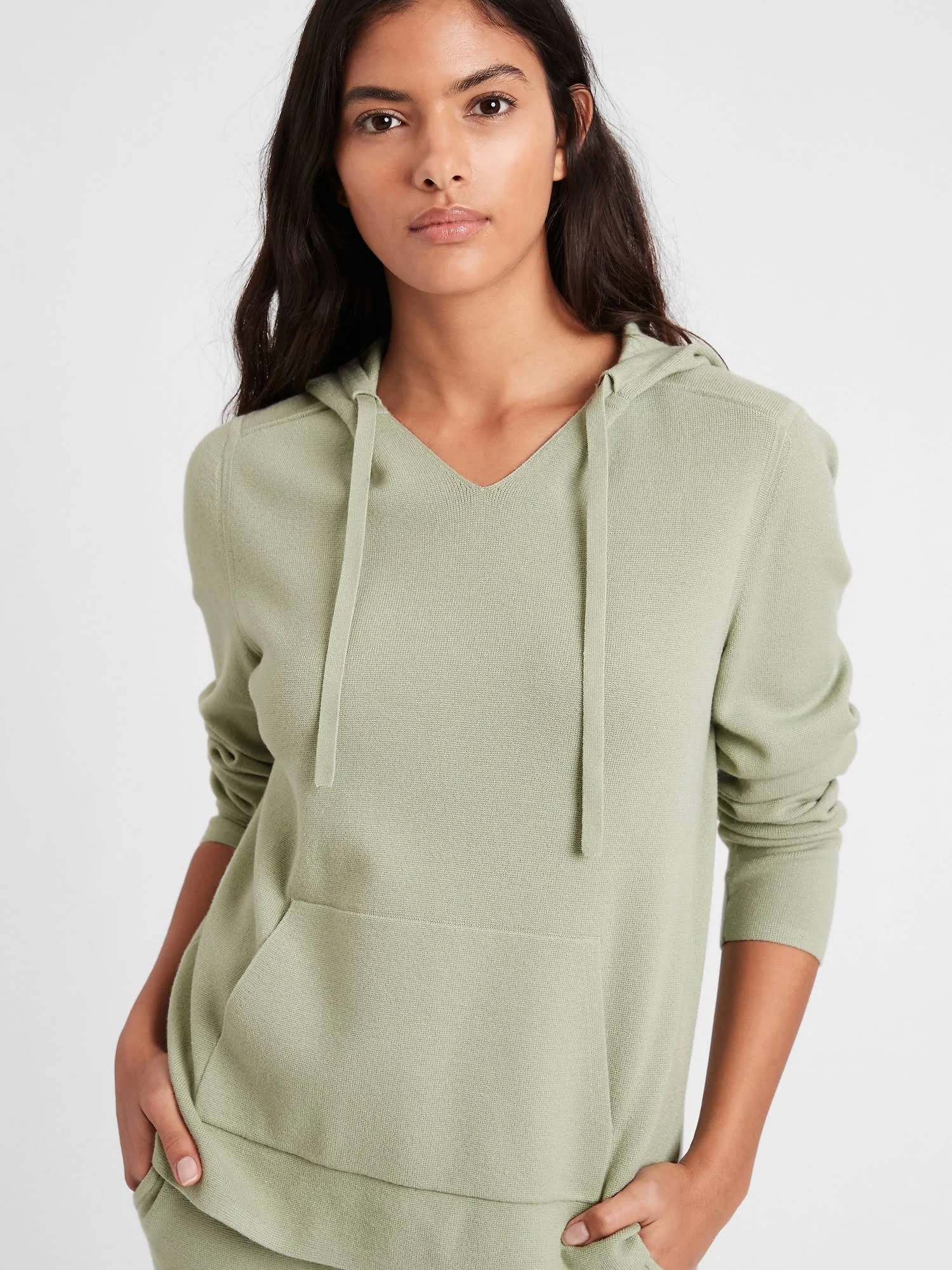 Banana Republic Women's Sweater Hoodie Green Sage Bouquet Size M