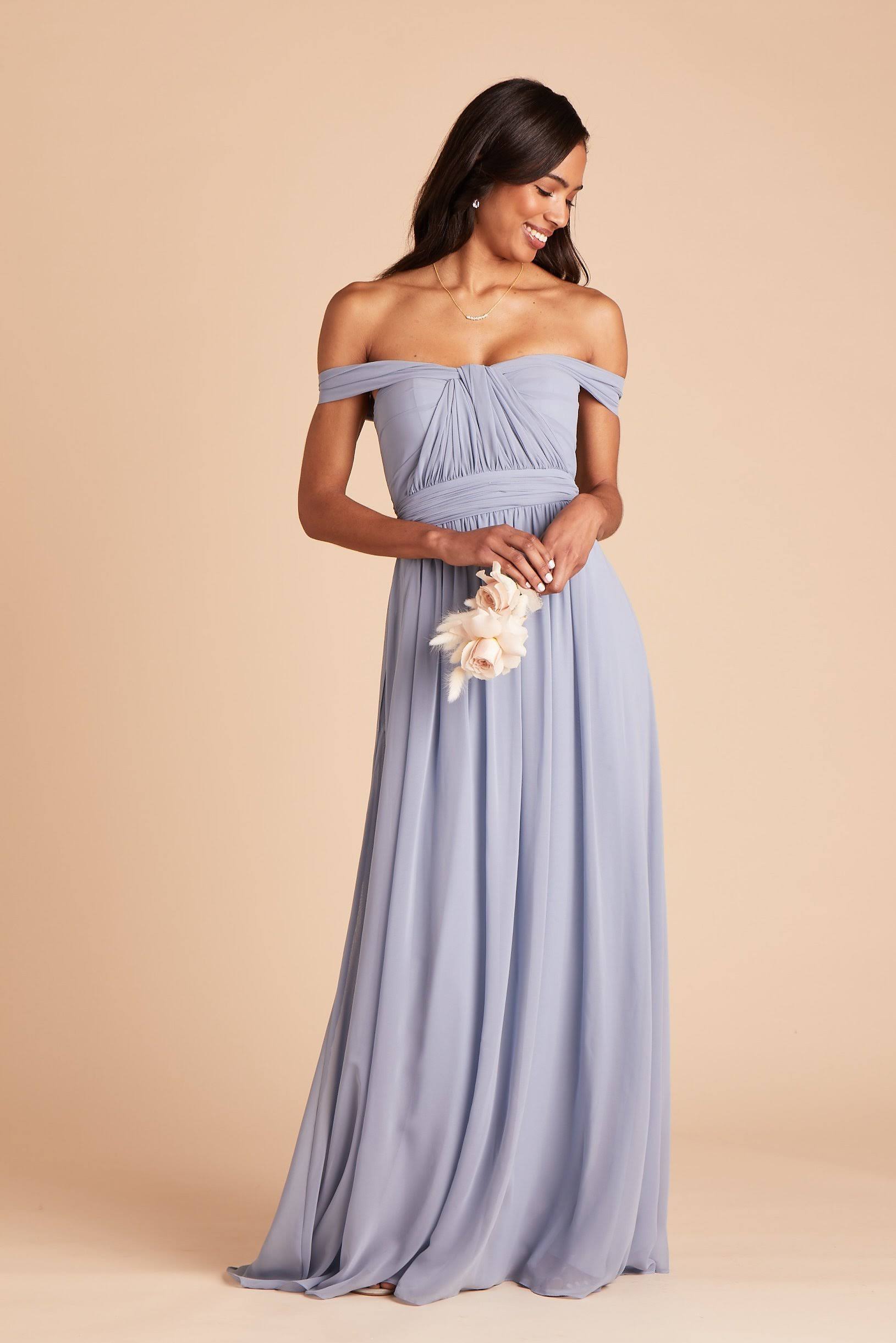 Birdy Grey Grace Convertible Chiffon Bridesmaid Dress in Dusty Blue M / Dusty Blue / No Slit