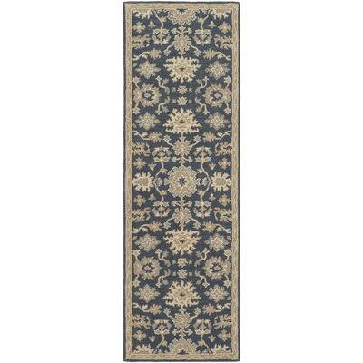 Willard Floral Handmade Tufted Wool Navy / Tan Area Rug Charlton Home Rug Size: Runner 3& x 12&