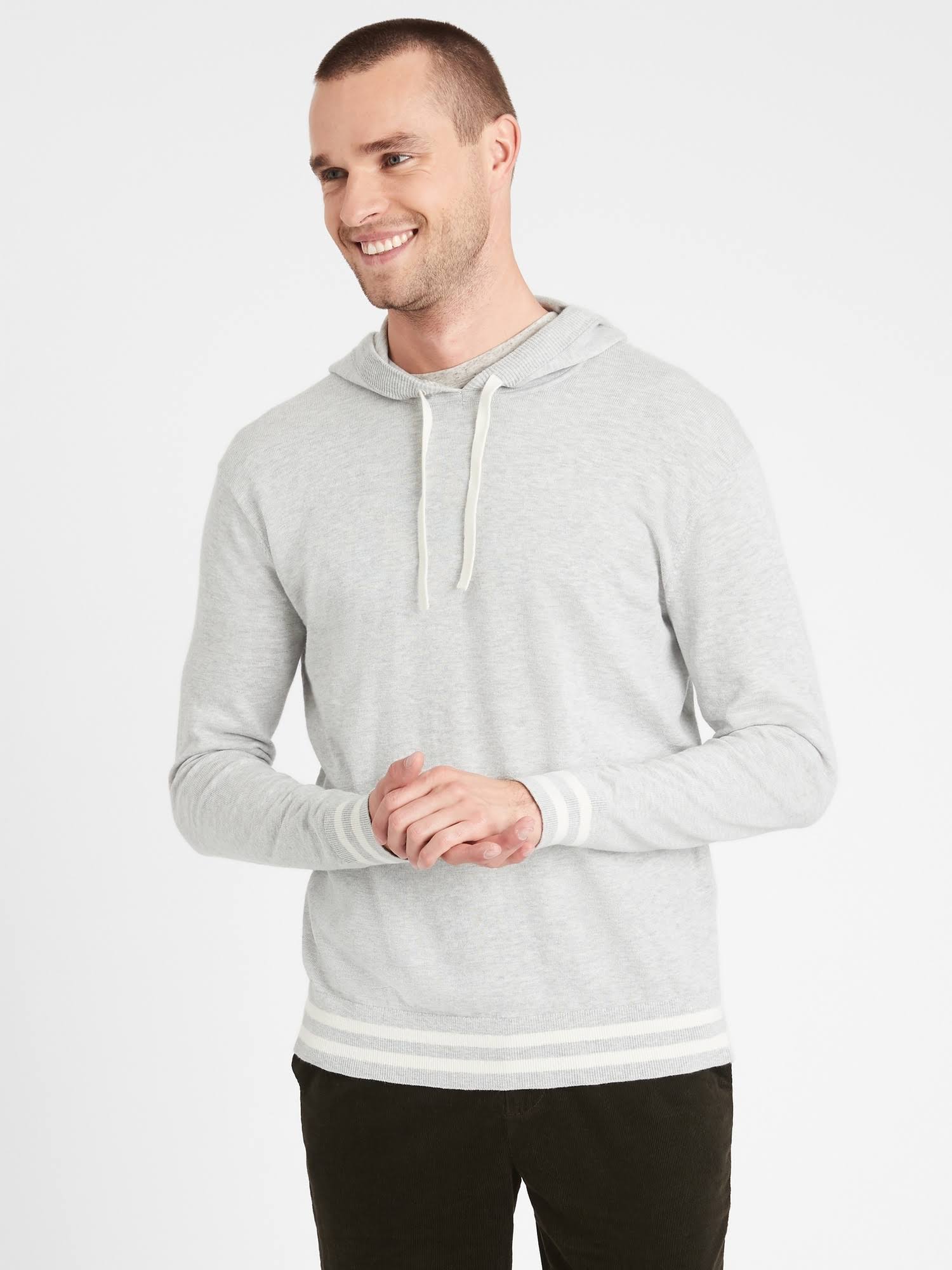Banana Republic Men's Organic Cotton Sweater Hoodie Light Gray Size S