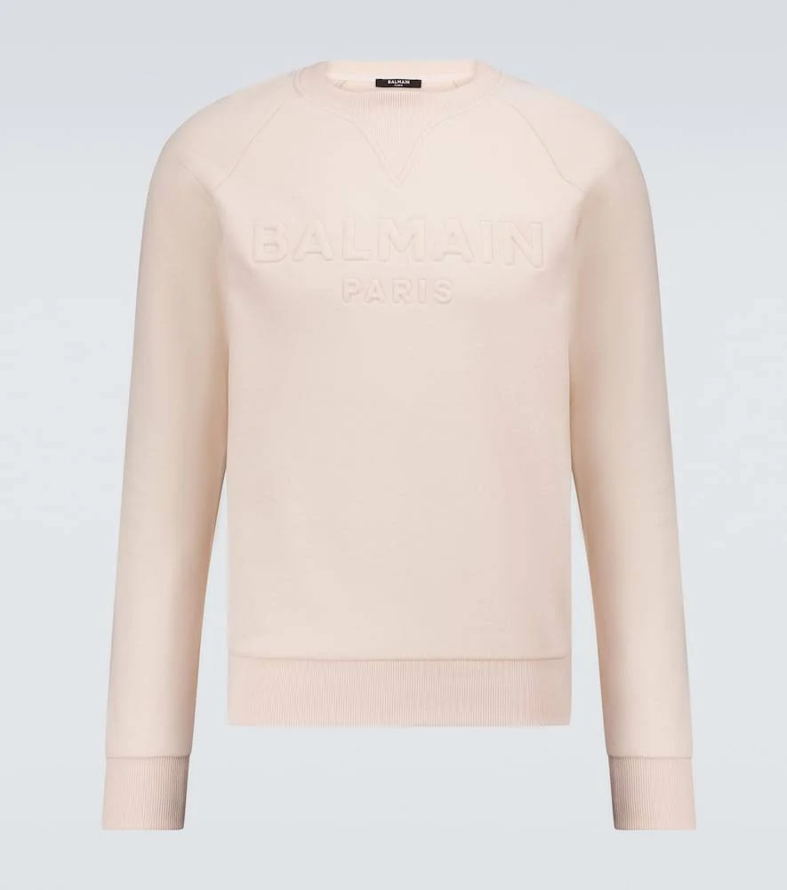 Balmain Men, Logo Embossed Cotton Sweatshirt, Beige, XL, Clothing