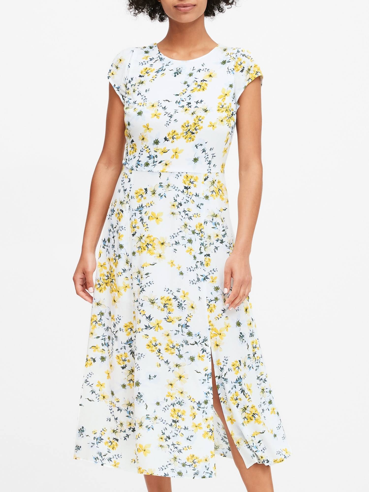 Banana Republic Women's Ecovero Midi Dress White Romantic Floral Size 0